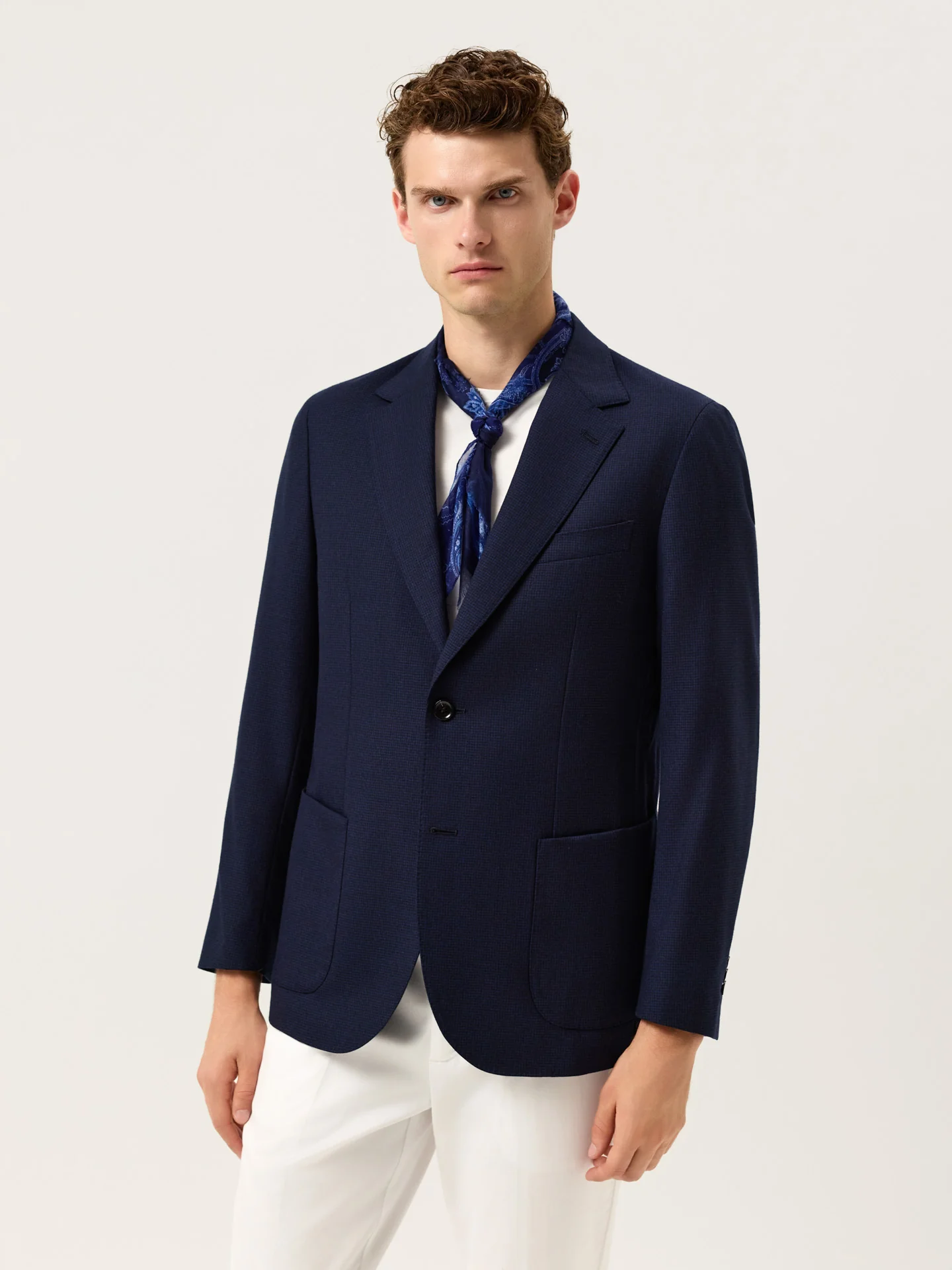 Pied Poule Wool Blazer With Patch Pockets