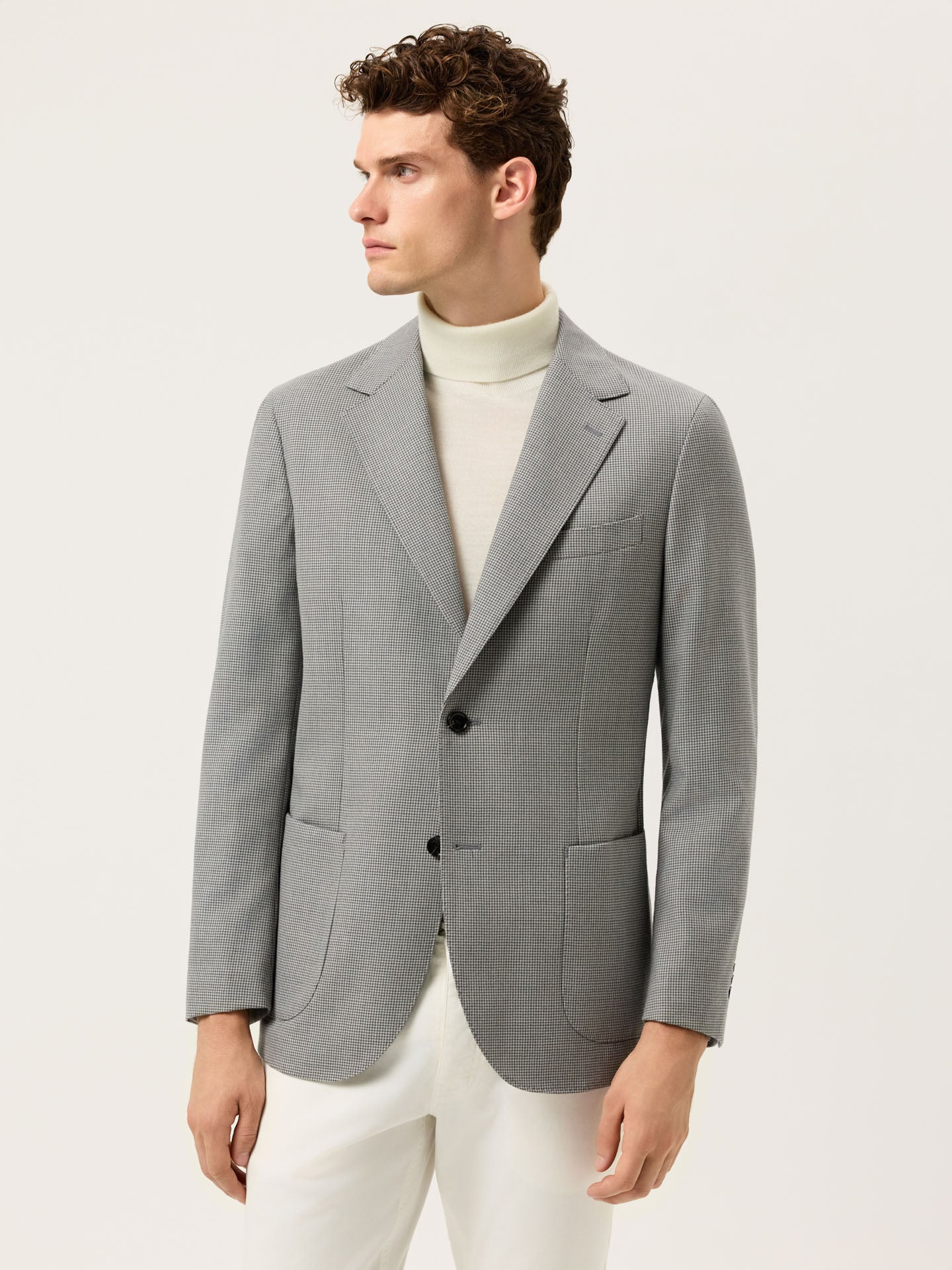 Pied Poule Wool Blazer With Patch Pockets