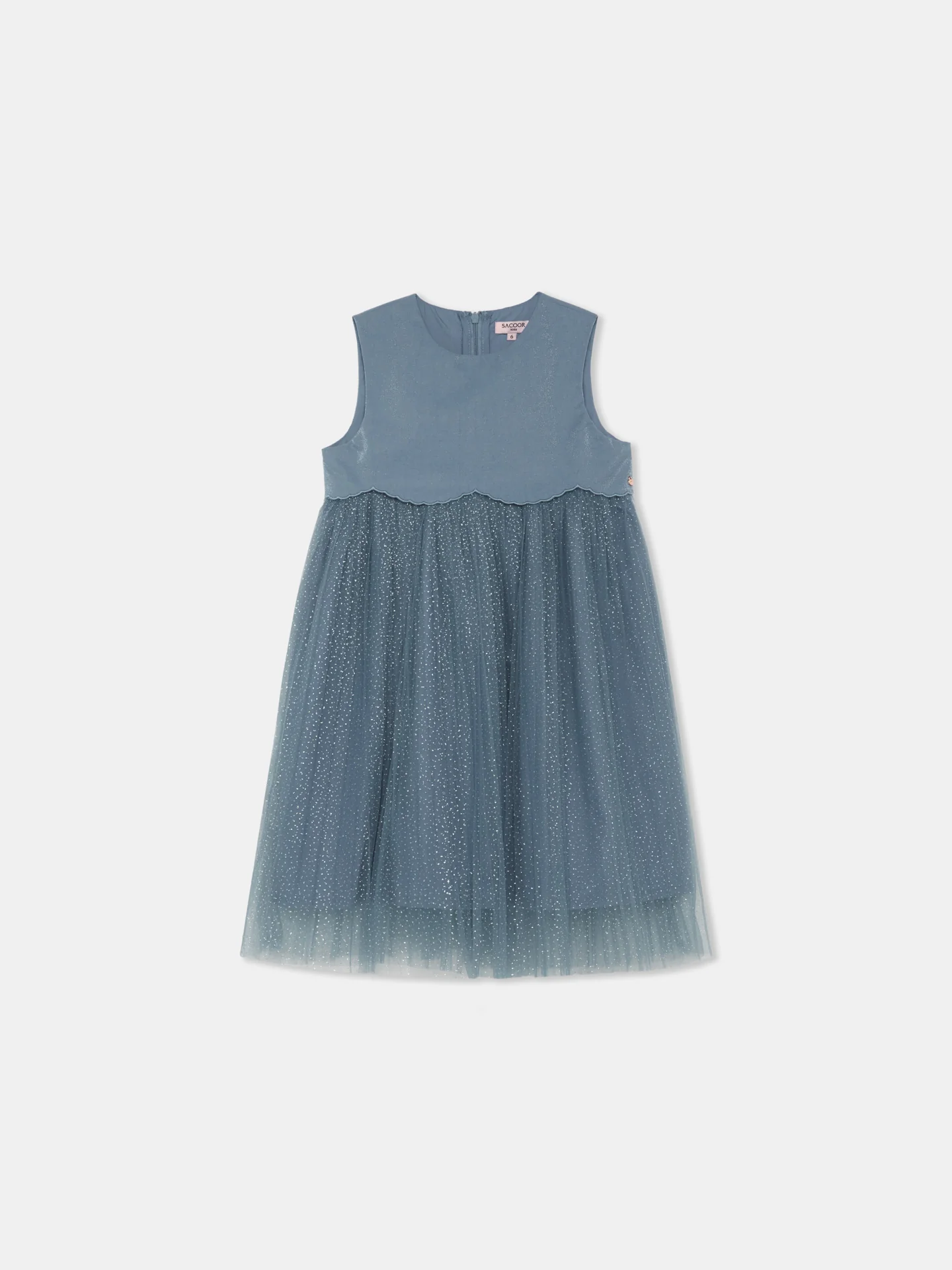 Pleated Glitter Tule Sleeveless Dress