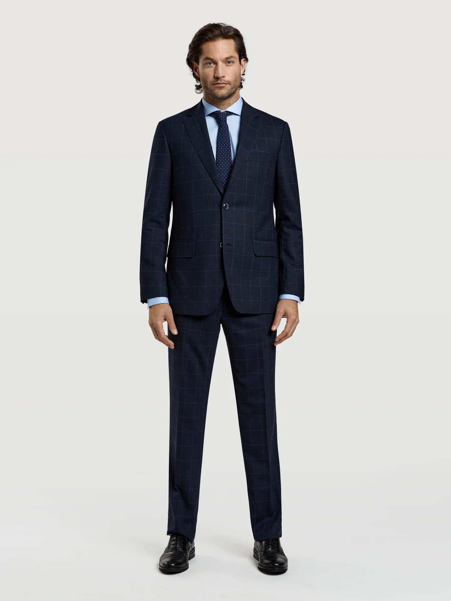 Regular fit business windowpane check wool suit - Image 2