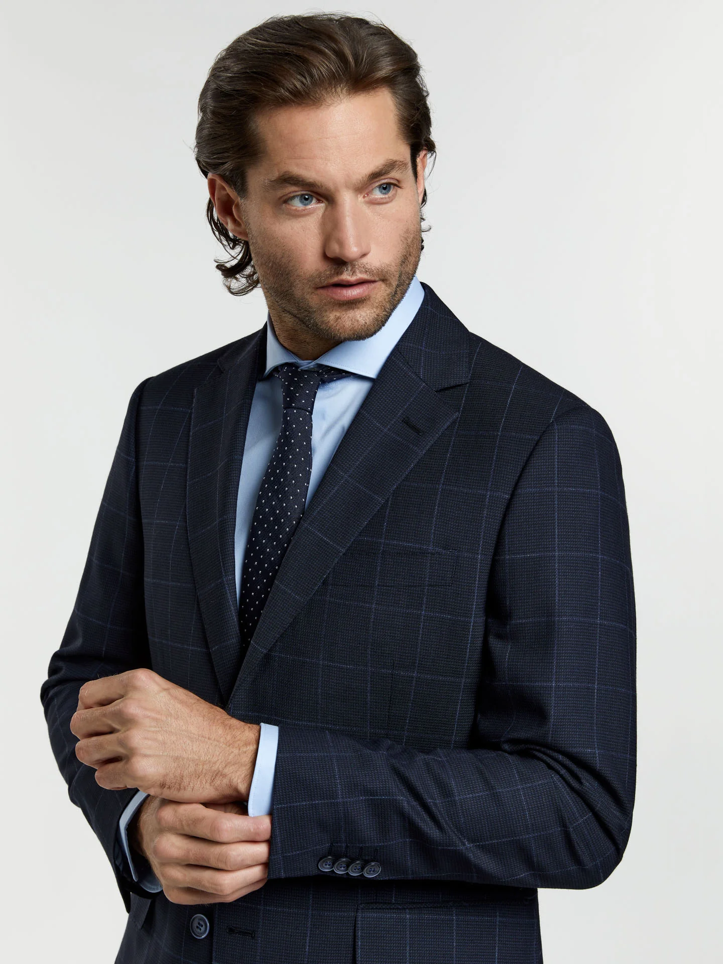 Regular fit business windowpane check wool suit - Image 3