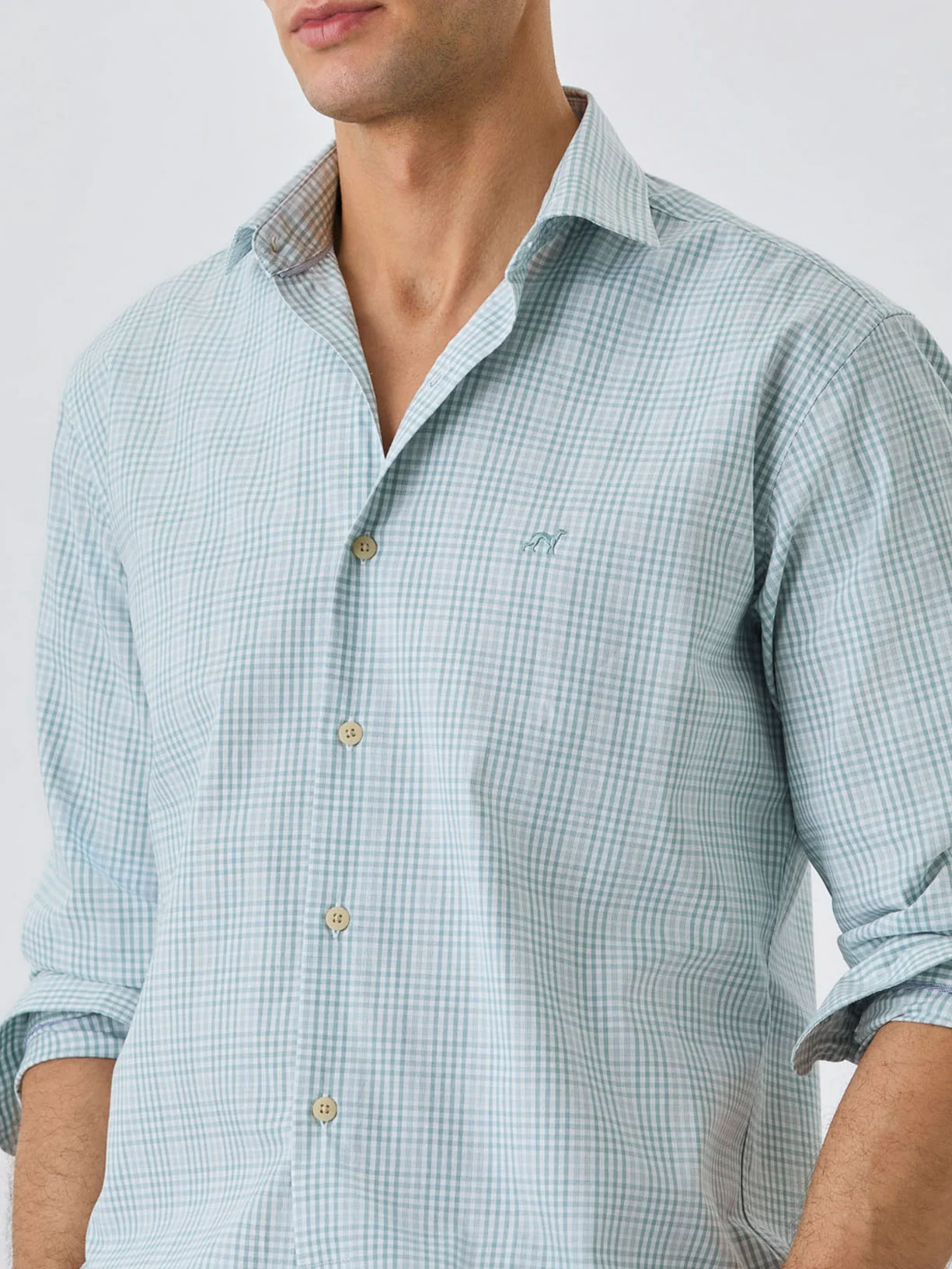 Regular Fit Shirt With Open Collar In BCI Cotton With Checks - Image 2