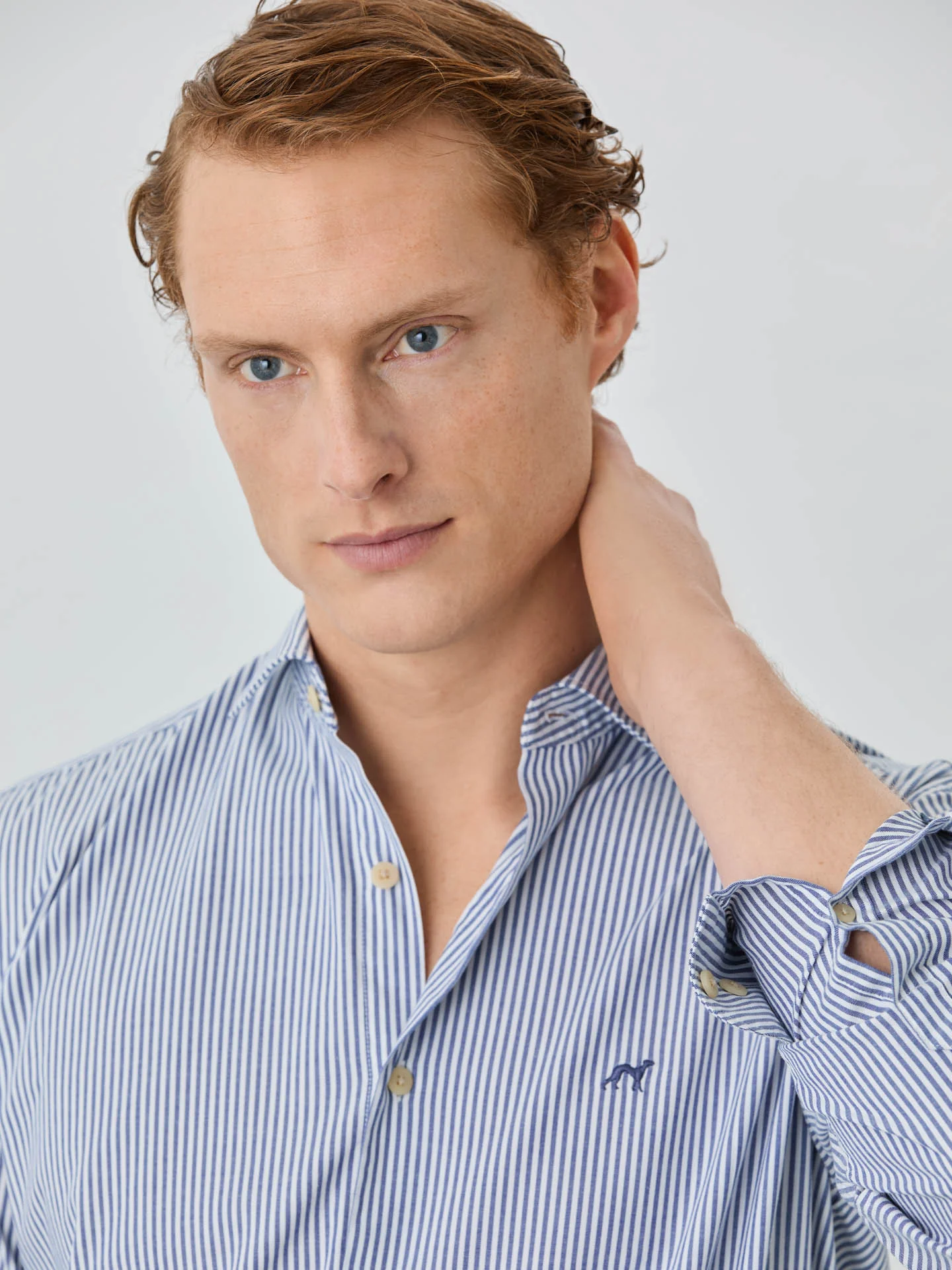 Regular Fit Shirt With Open Collar In BCI Cotton With Stripes - Image 2