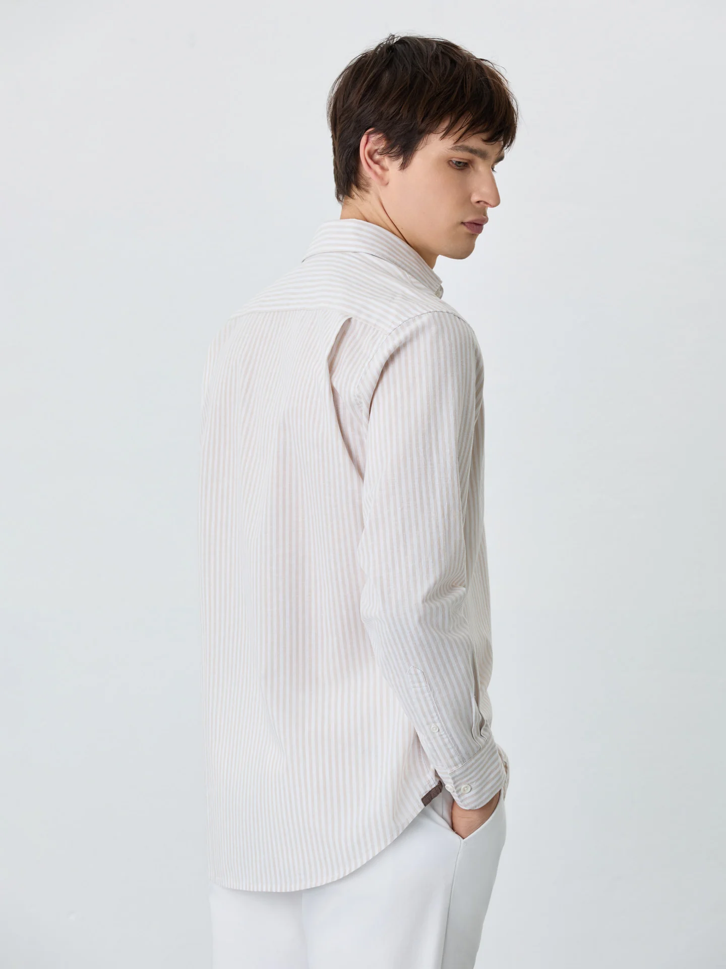 Regular Fit Shirt With Open Collar In Cotton-linen Blend With Stripes - Image 3