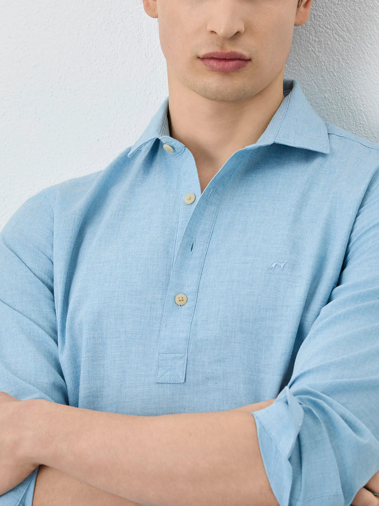 Regular Fit Shirt With Polo Shirt Collar In Cotton-linen Blend - Image 2