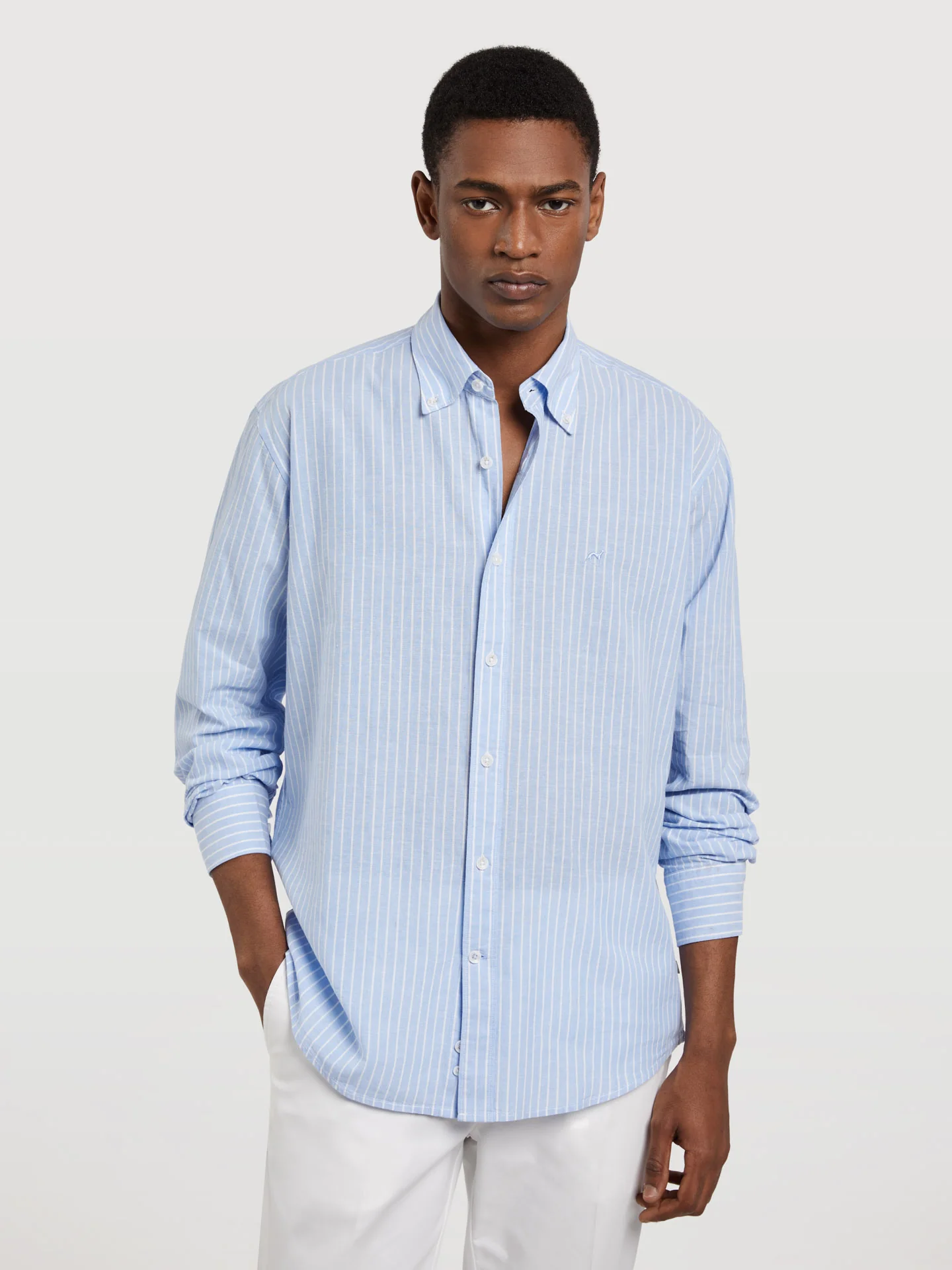Regular fit special edition cotton-linen blend striped shirt