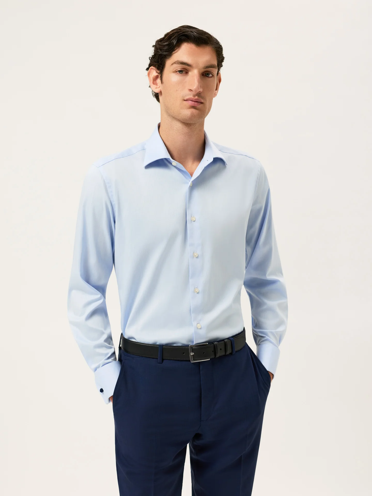 Regular Fit Twill Formal Shirt With Oxford Collar And Double Cuff - Image 2