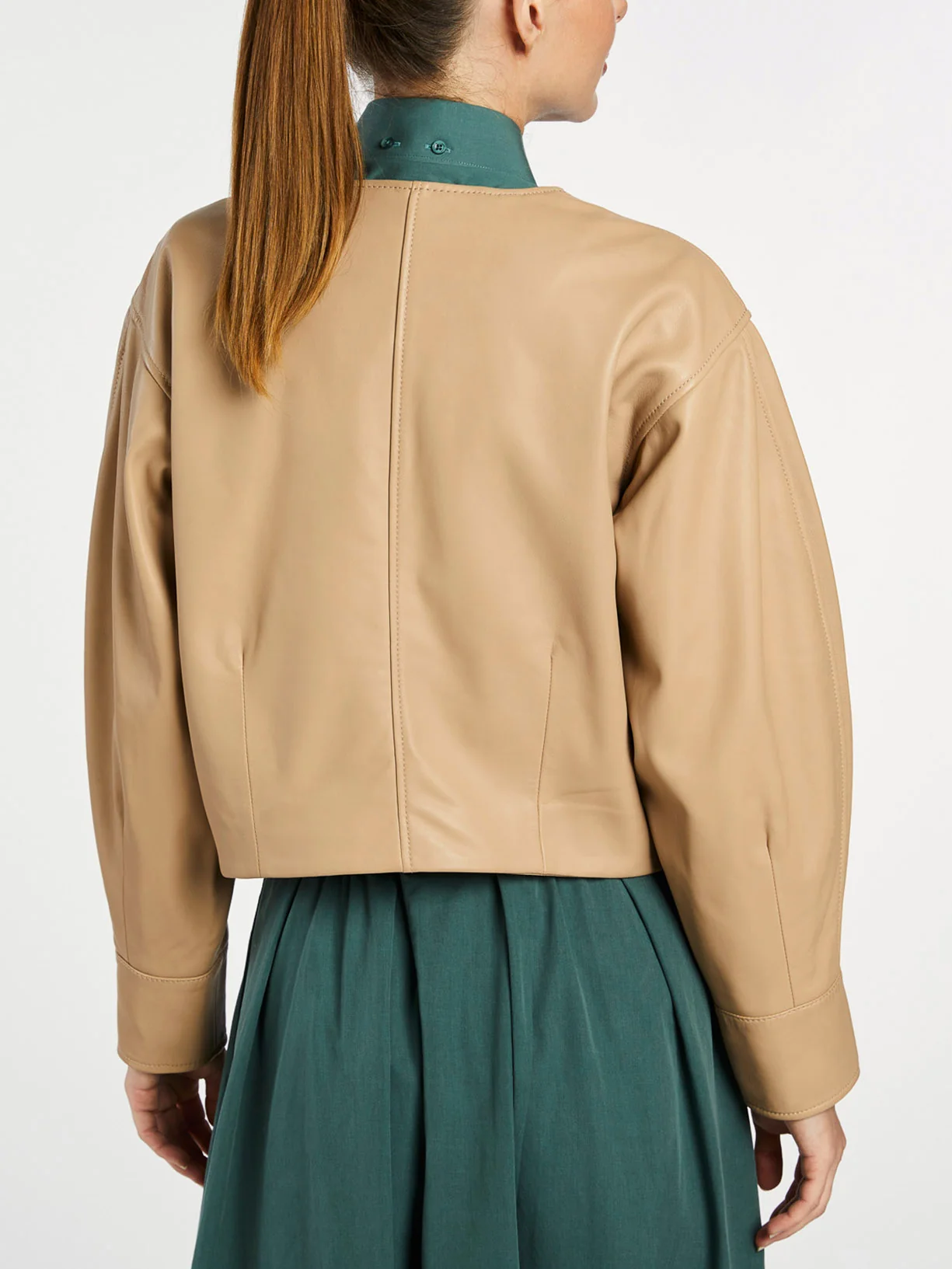 Round Neckline Leather Jacket - Image 3