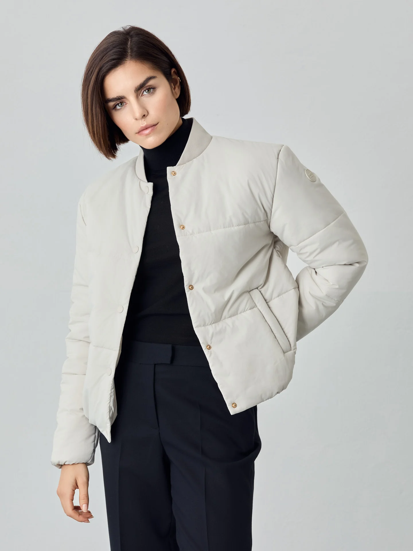 Short Puffer Jacket With Rib Collar