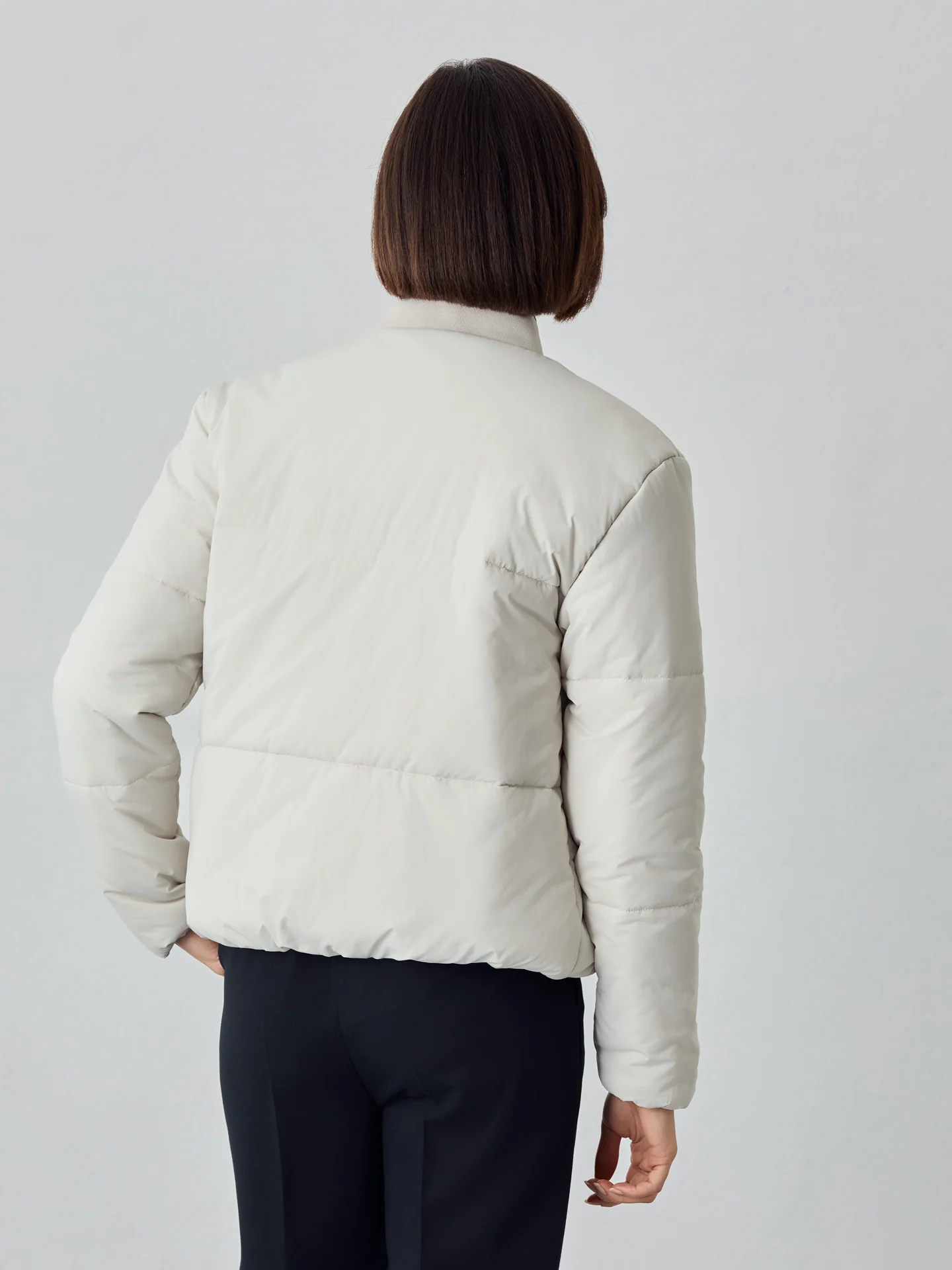 Short Puffer Jacket With Rib Collar - Image 3
