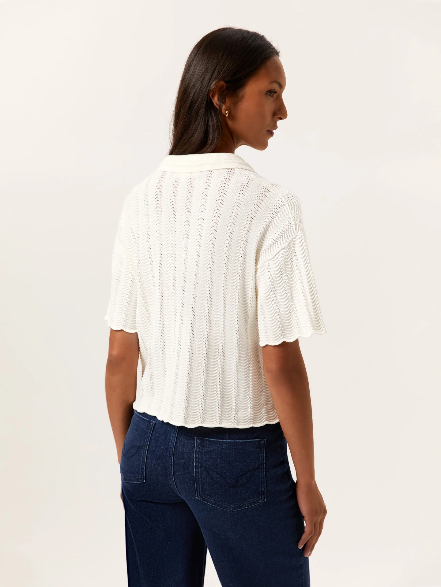 Short-Sleeve Polo Sweater With Fancy Knitting In Cotton - Image 2