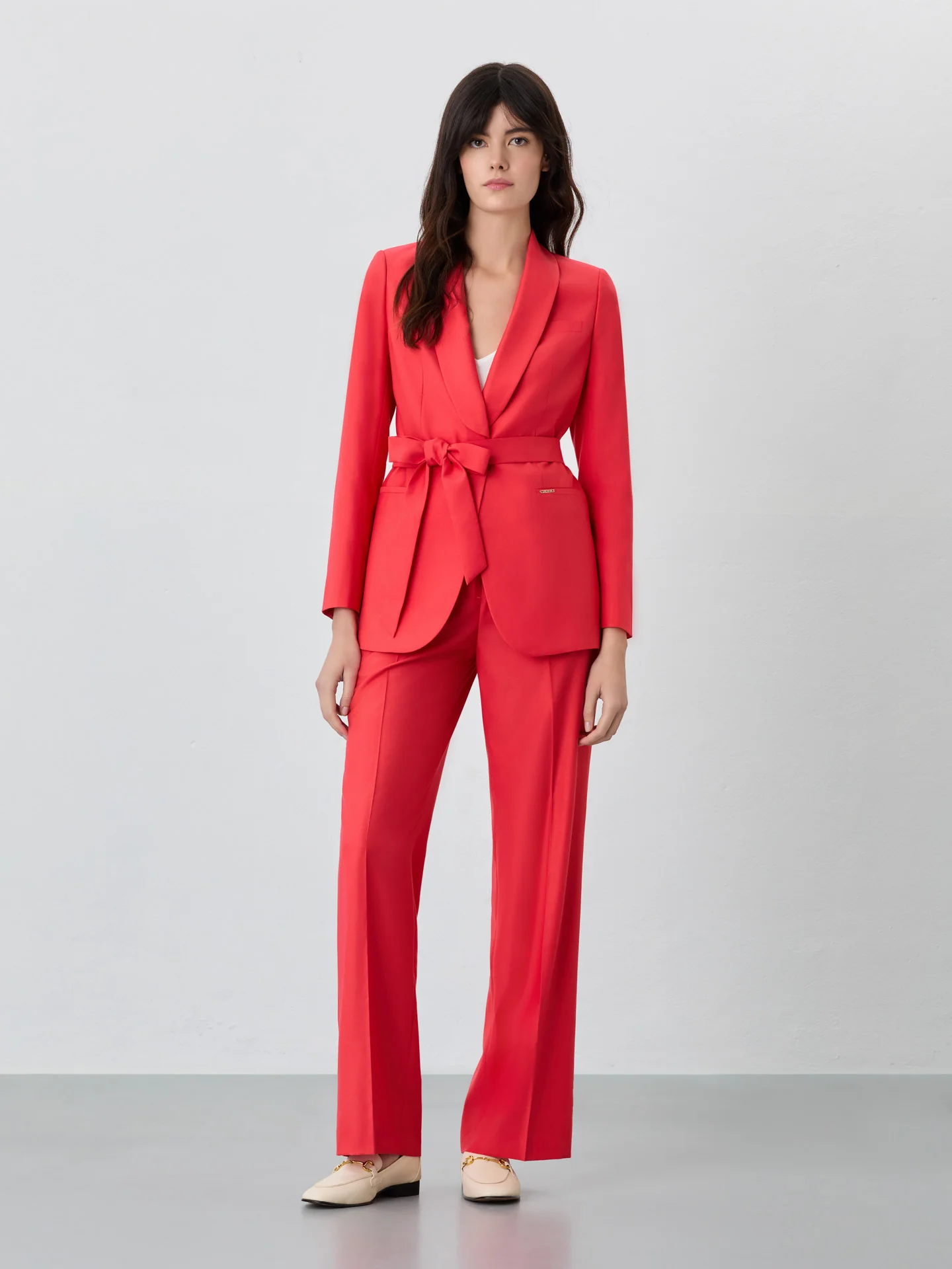 Single-Breasted Red Suit Blazer In Rayon Blend With Belt - Image 2