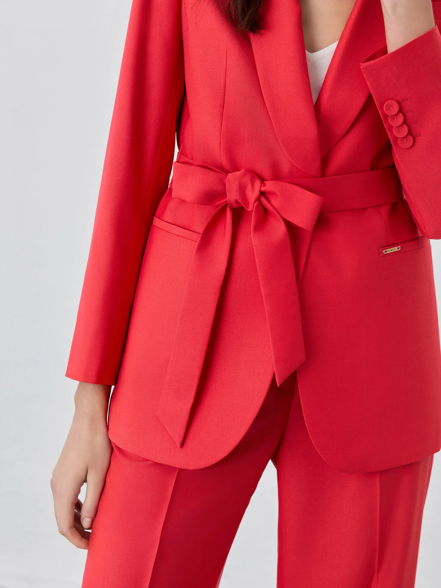 Single-Breasted Red Suit Blazer In Rayon Blend With Belt - Image 3