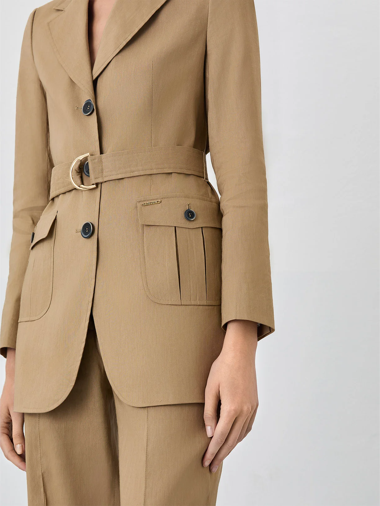 Single-Breasted Suit Blazer In Viscose Linen Blend With Belt - Image 3