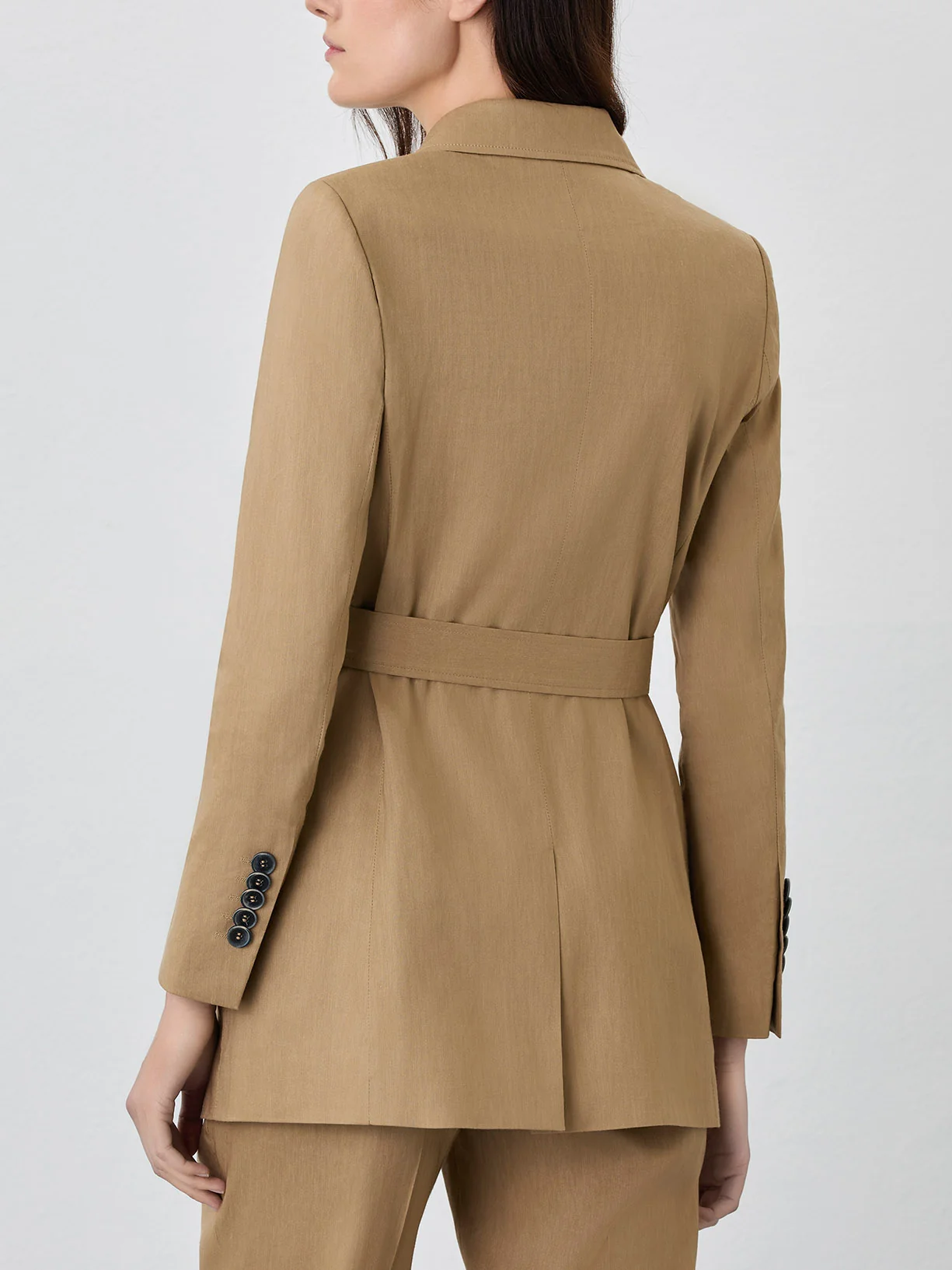 Single-Breasted Suit Blazer In Viscose Linen Blend With Belt - Image 4