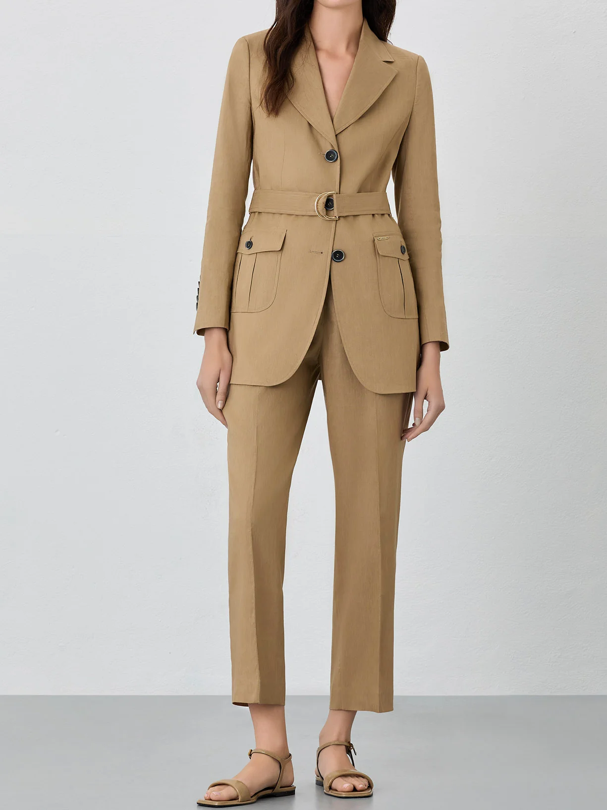 Single-Breasted Suit Blazer In Viscose Linen Blend With Belt - Image 5