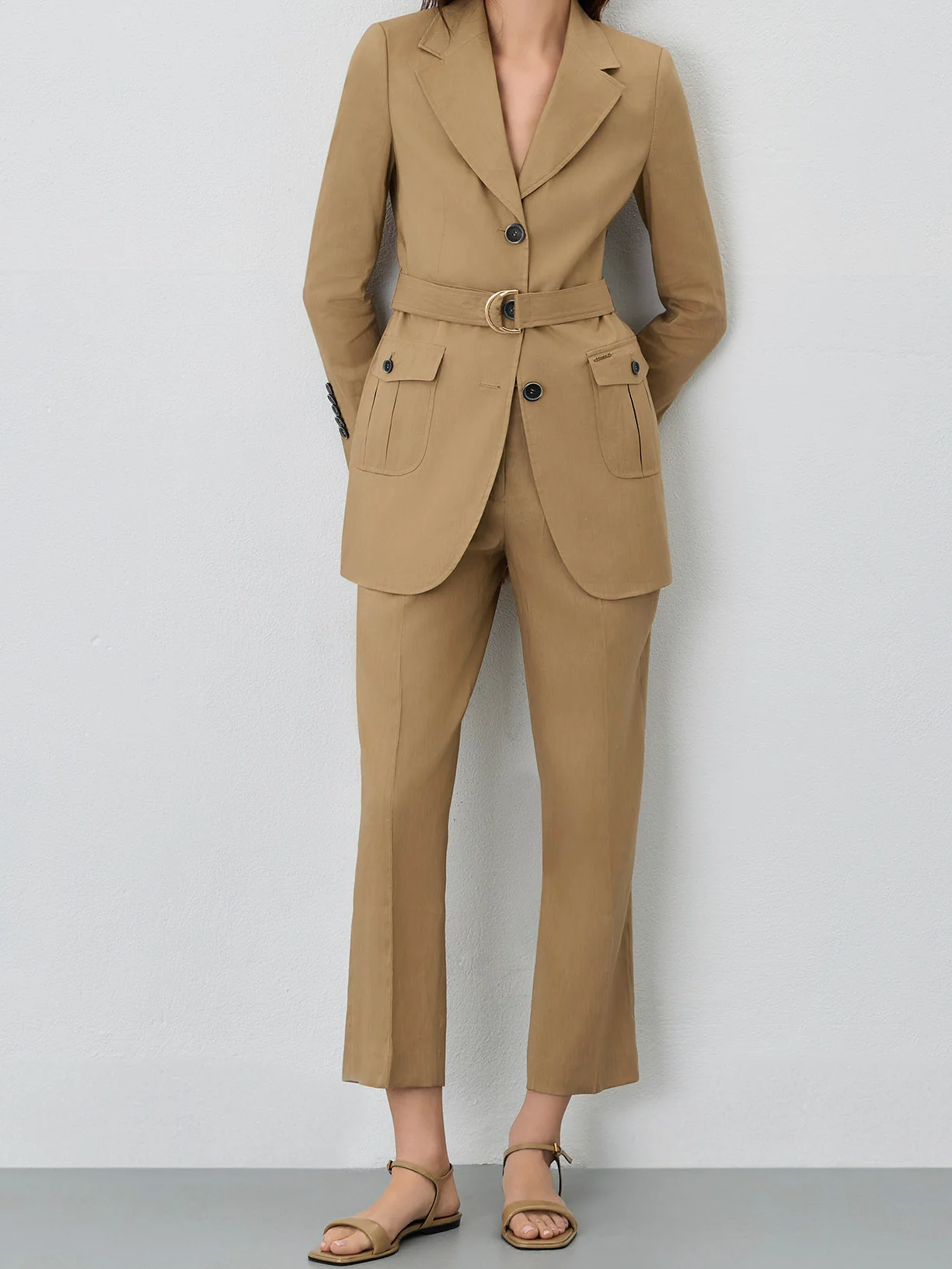 Single-Breasted Suit Blazer In Viscose Linen Blend With Belt - Image 6