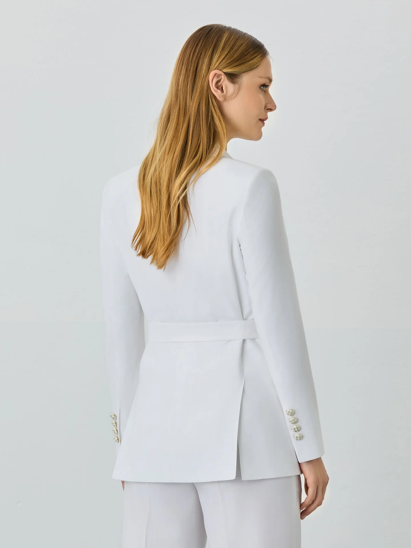 Single-Breasted White Suit Blazer In Rayon Blend With Belt - Image 2