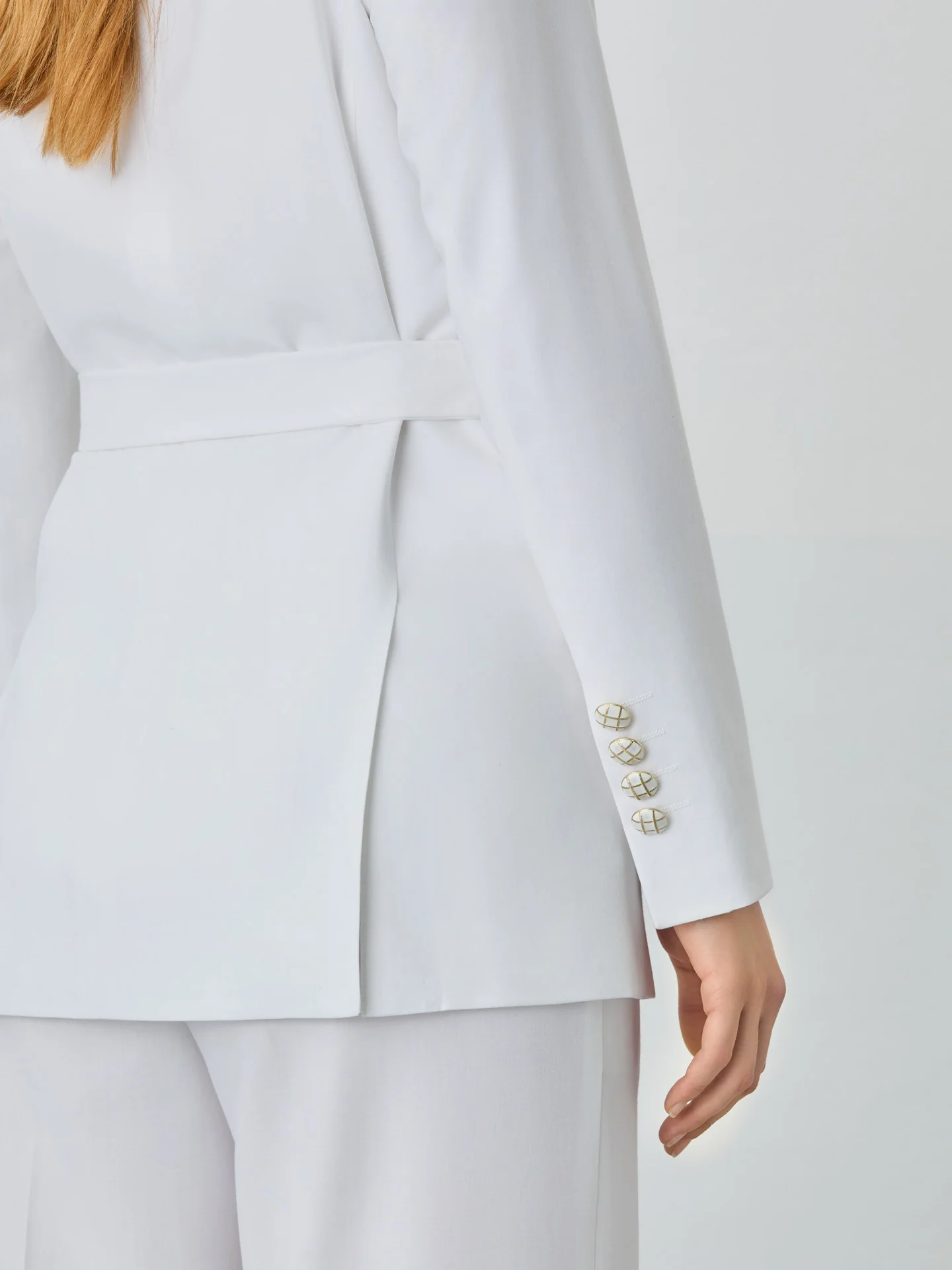 Single-Breasted White Suit Blazer In Rayon Blend With Belt - Image 3