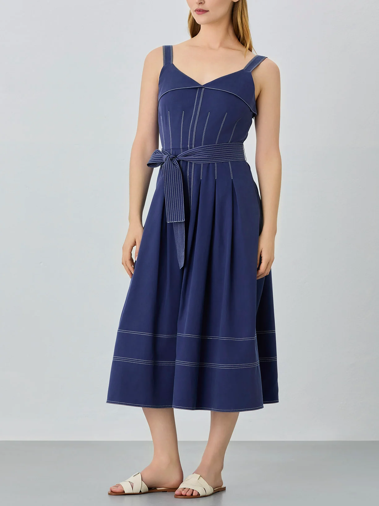 Sleeveless Midi Dress In Tencel Blend - Image 2