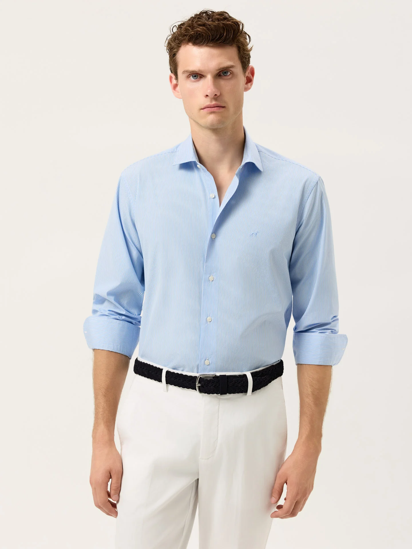 Slim Fit 120’s Cotton Shirt With Refined Stripe Pattern