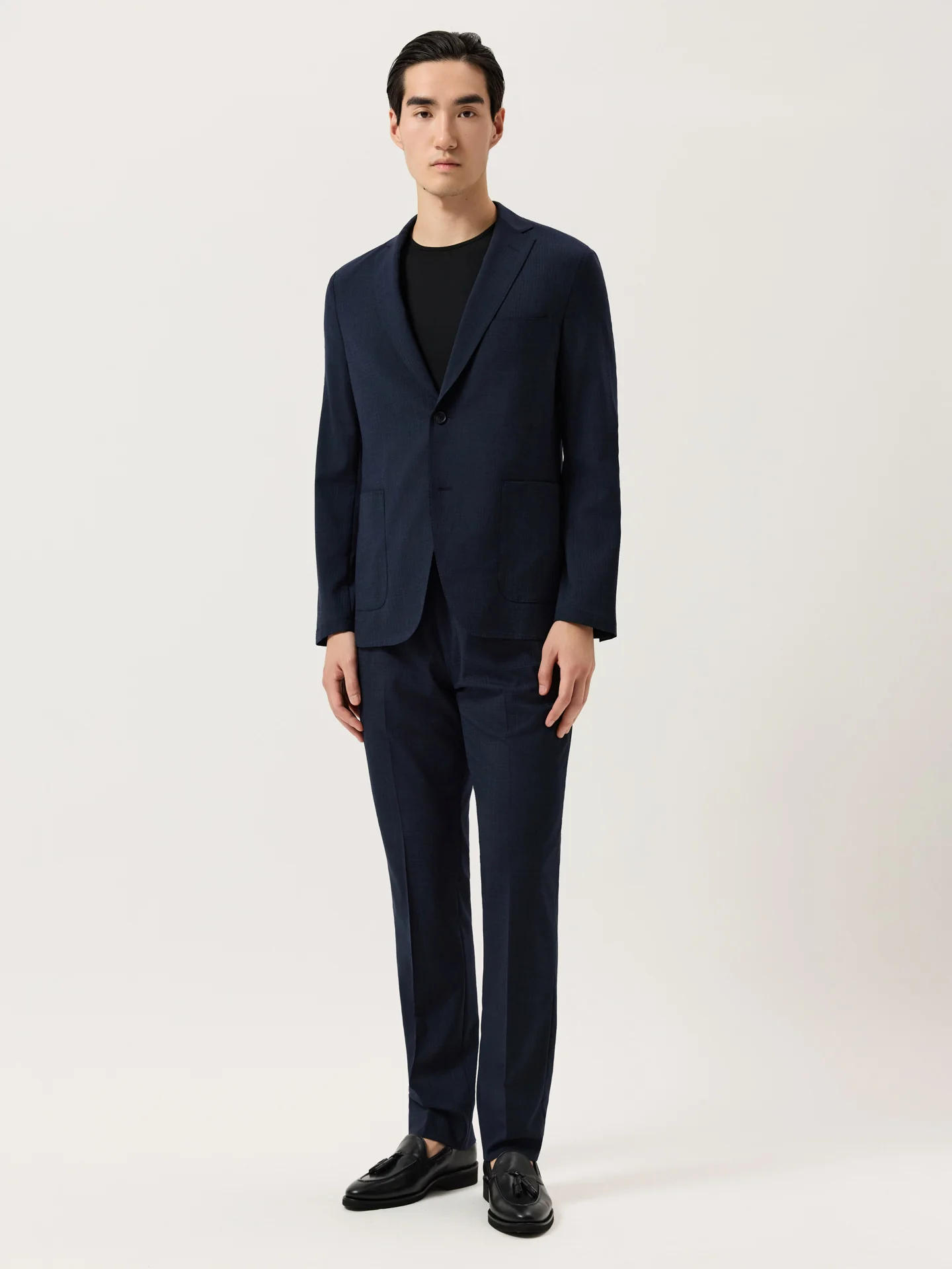 Slim Fit Airmesh Plaid Travel Suit In Washable Wool Blend