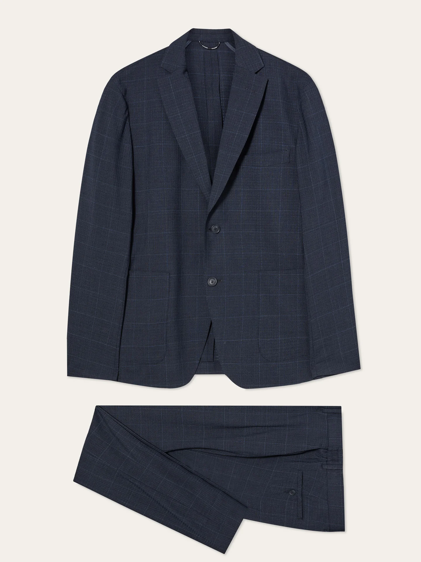 Slim Fit Airmesh Plaid Travel Suit In Washable Wool Blend - Image 4