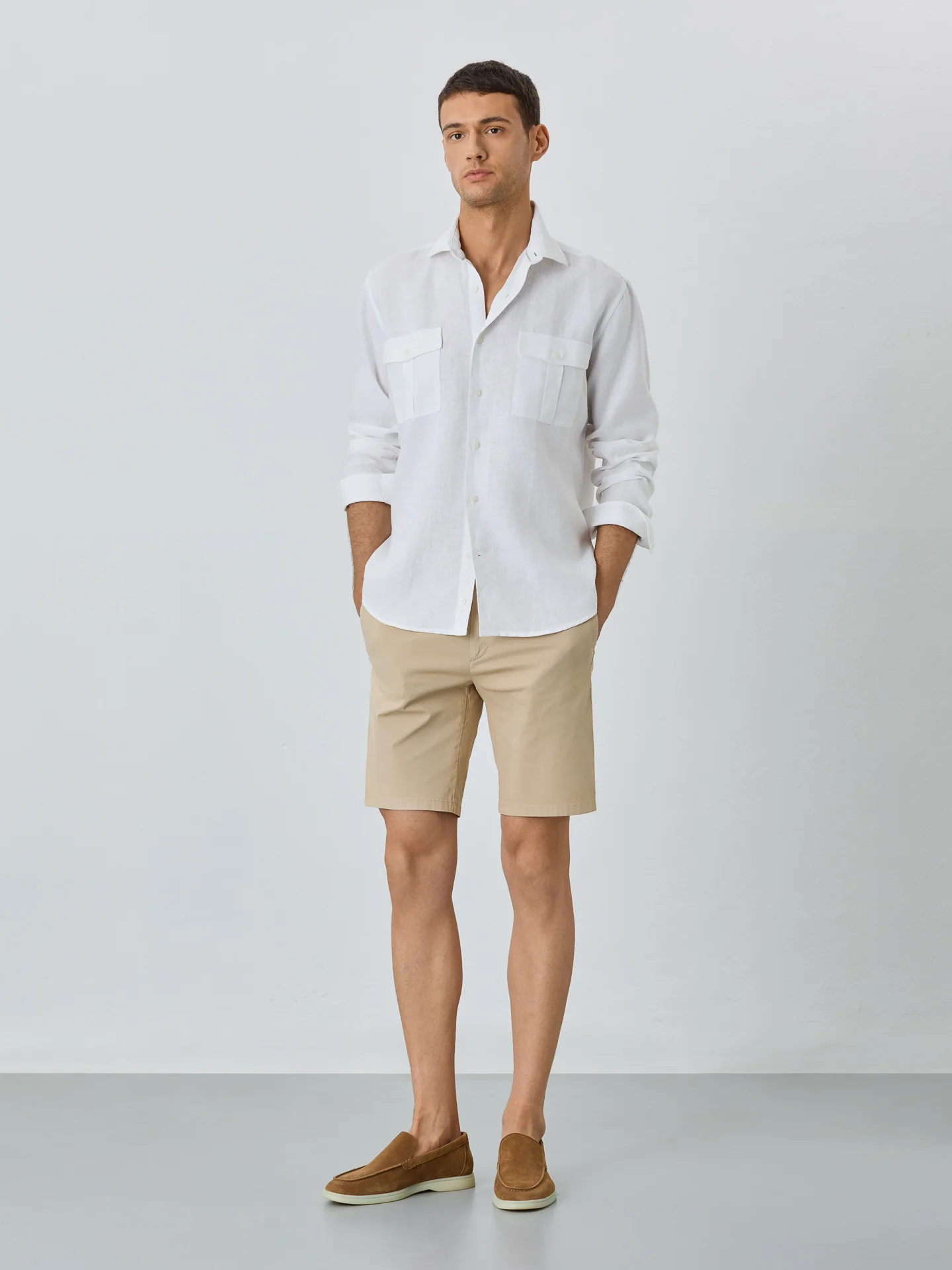 Slim Fit Bermuda Shorts In Blended Cotton - Image 16