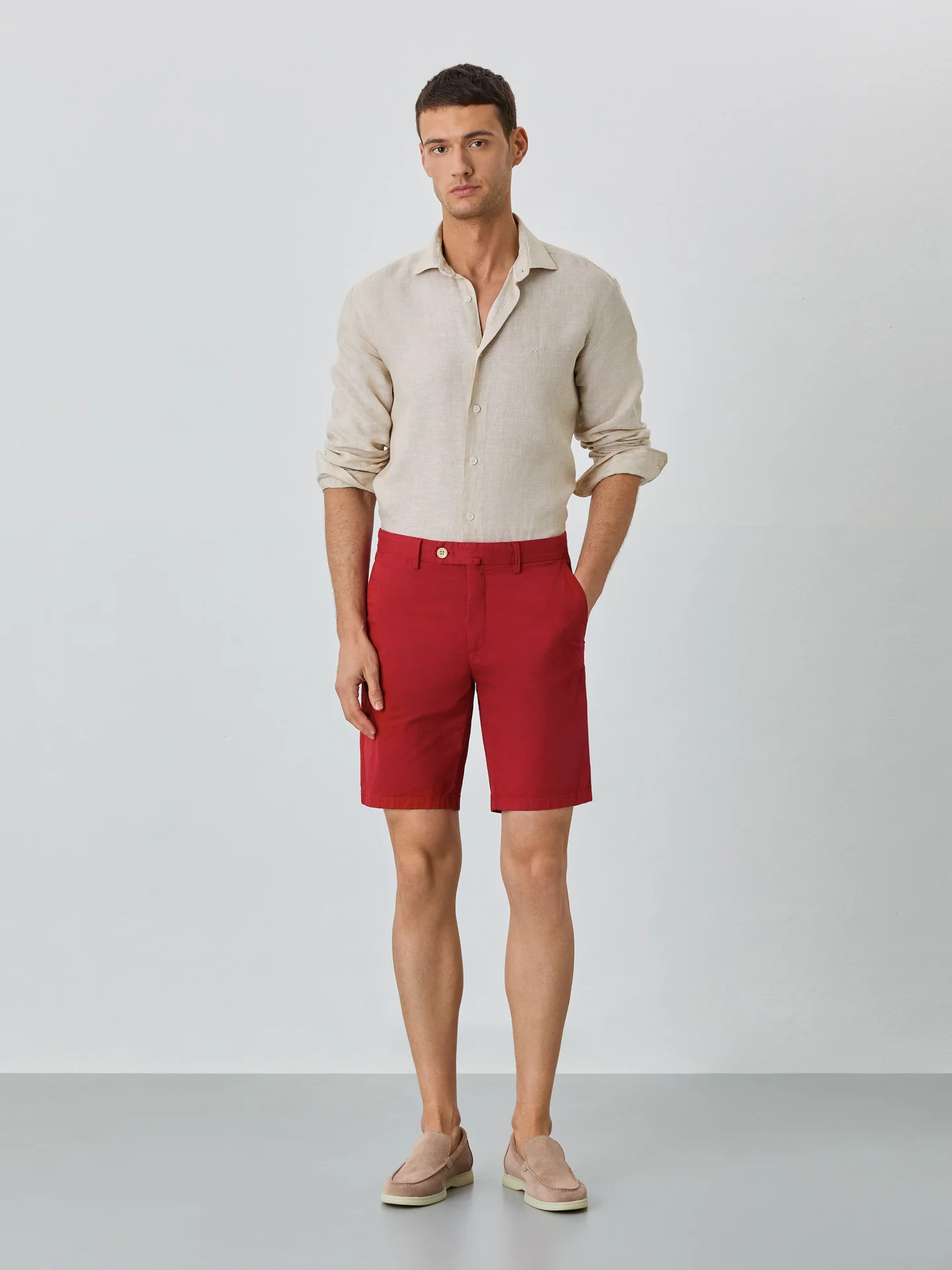 Slim Fit Bermuda Shorts In Blended Cotton - Image 37