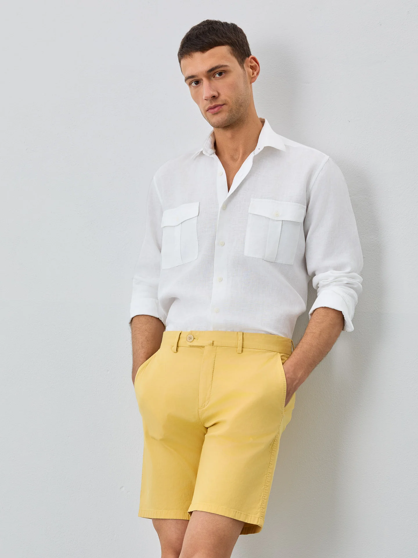 Slim Fit Bermuda Shorts In Blended Cotton - Image 46