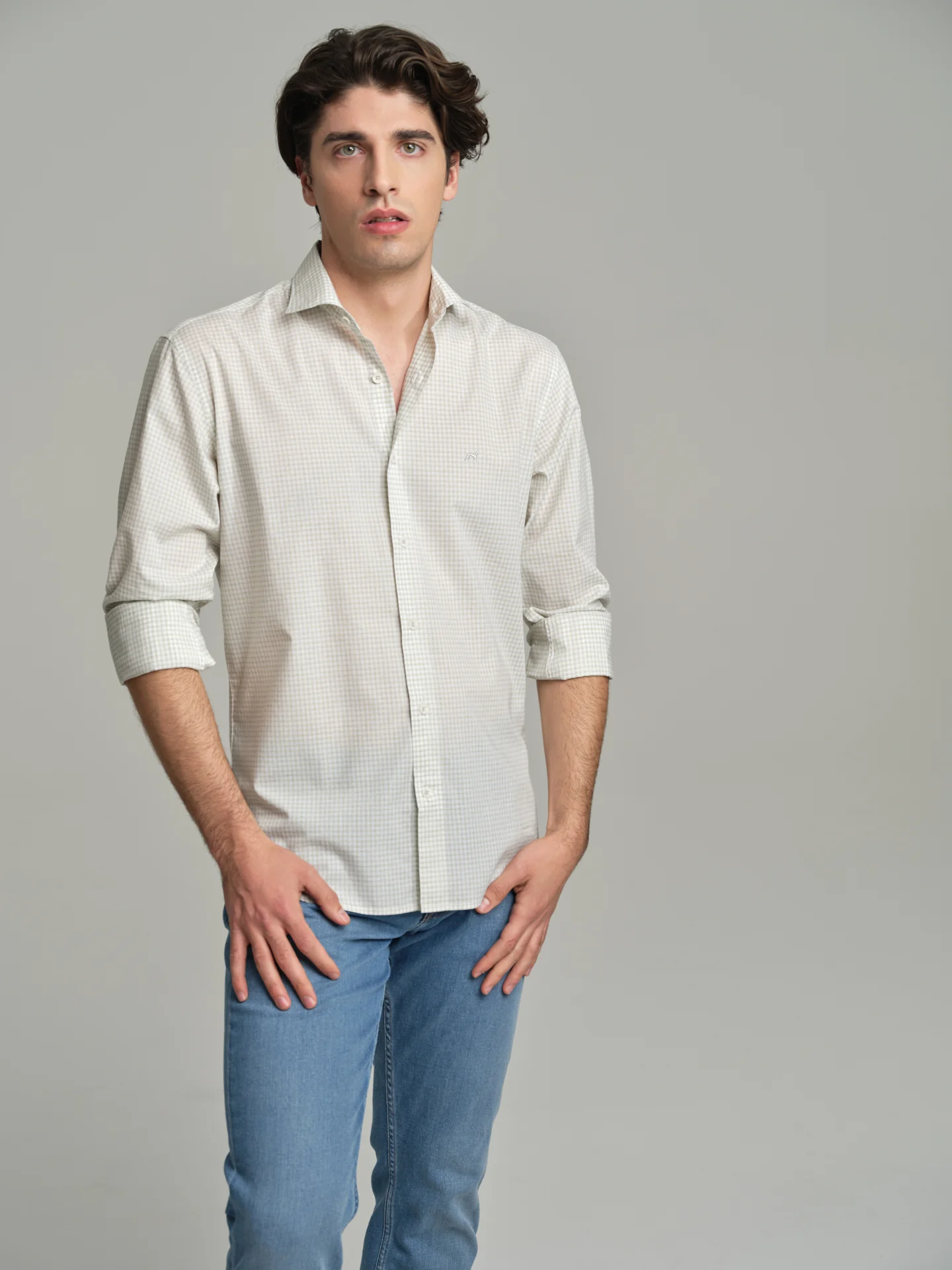 Slim fit casual melange vichy shirt