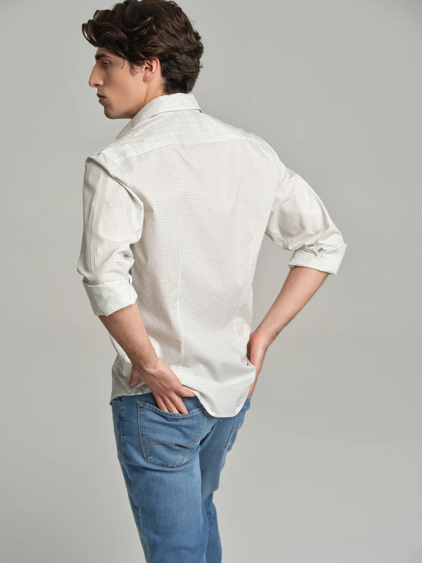 Slim fit casual melange vichy shirt - Image 3