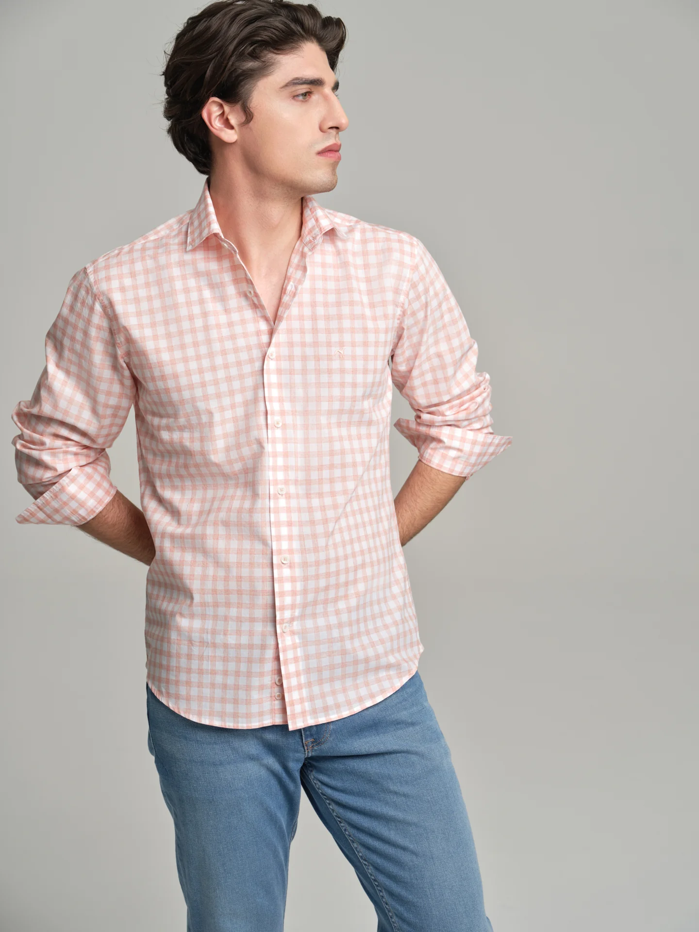Slim fit casual melange vichy shirt - Image 2