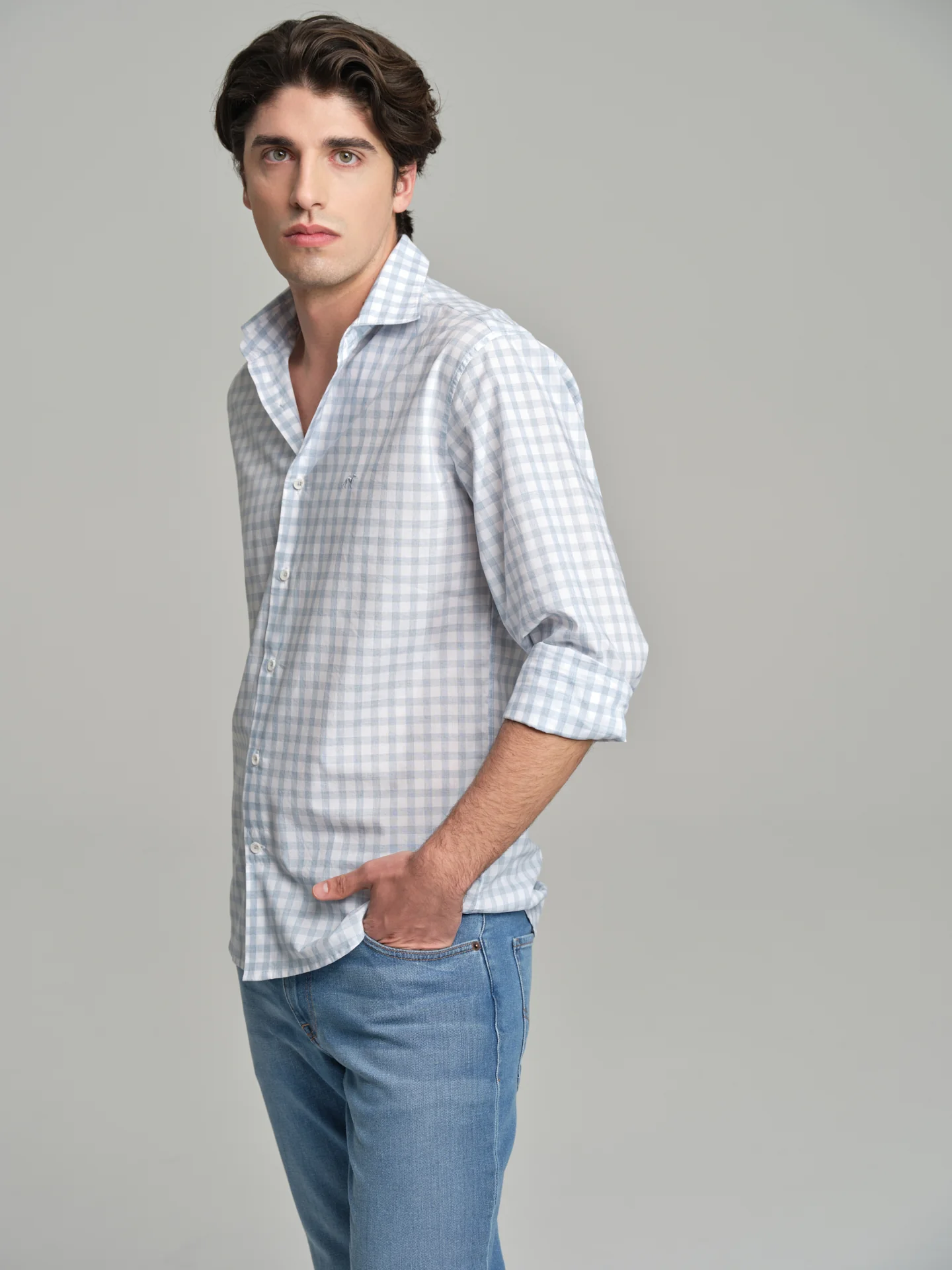 Slim fit casual melange vichy shirt - Image 2