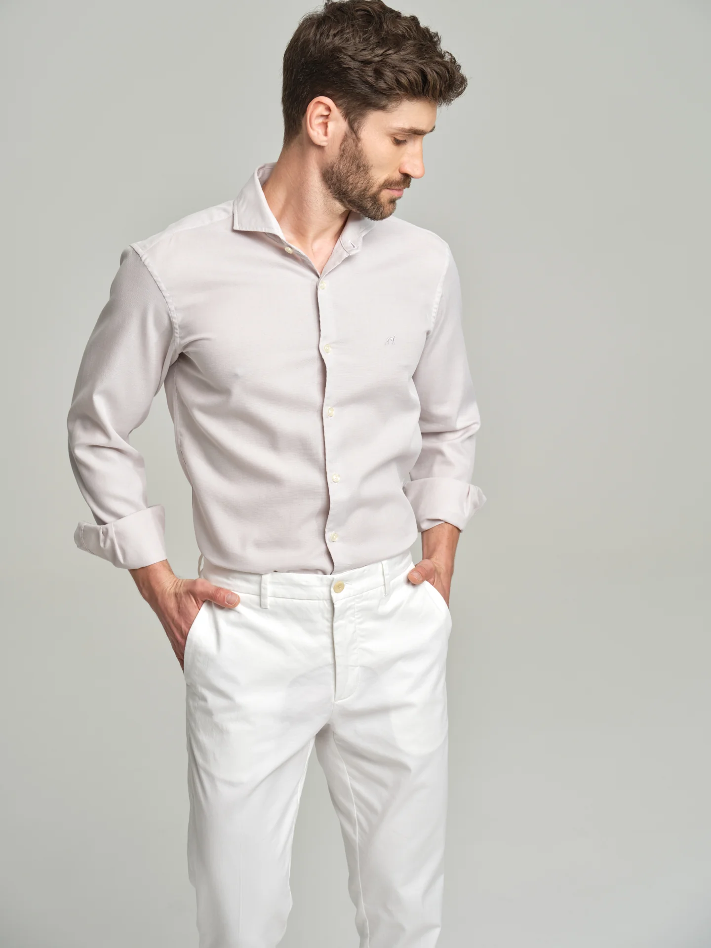 Slim fit casual plain piquet structure shirt