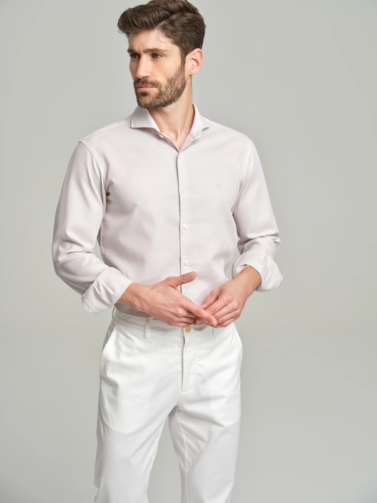 Slim fit casual plain piquet structure shirt - Image 2