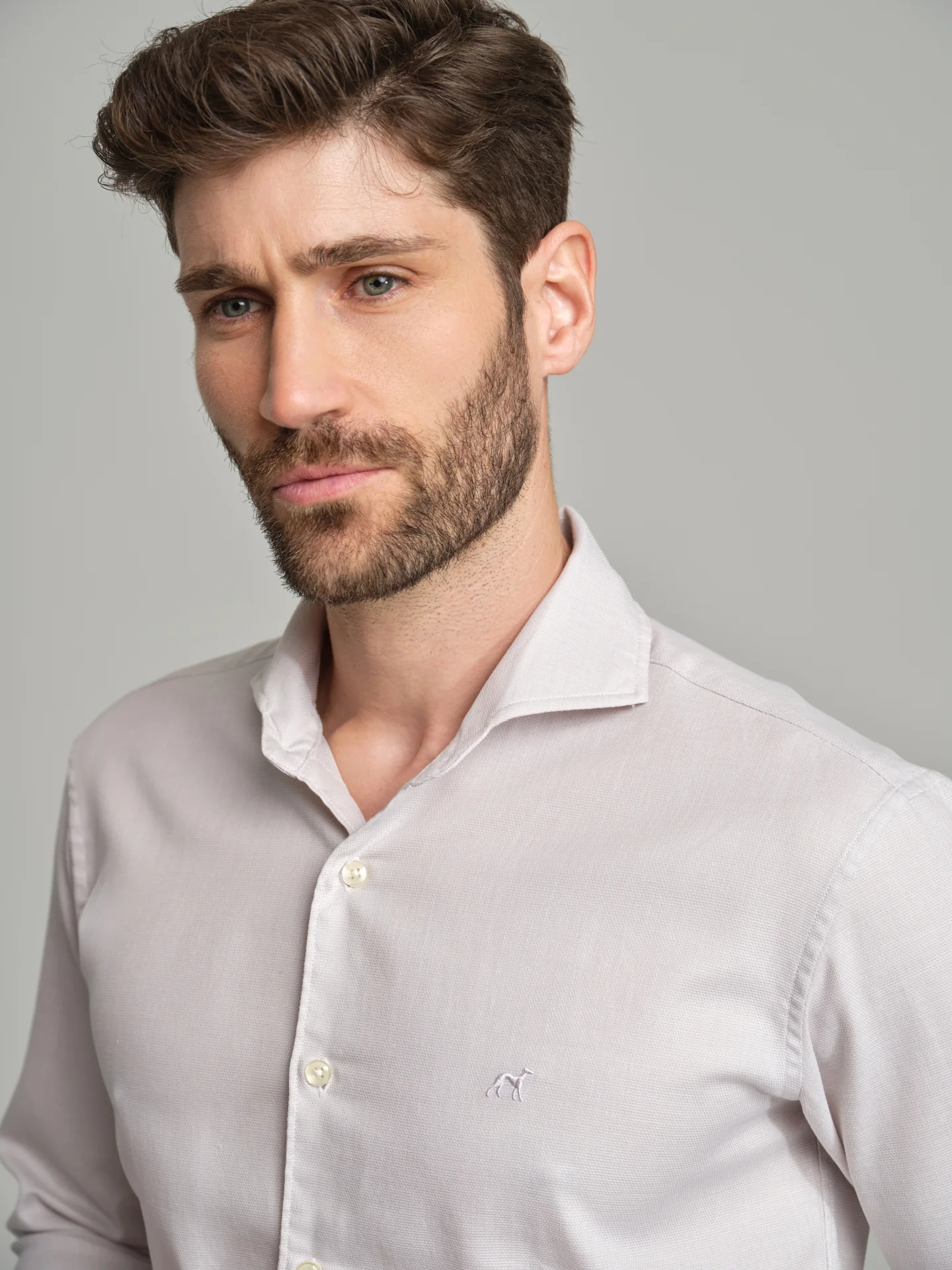 Slim fit casual plain piquet structure shirt - Image 4