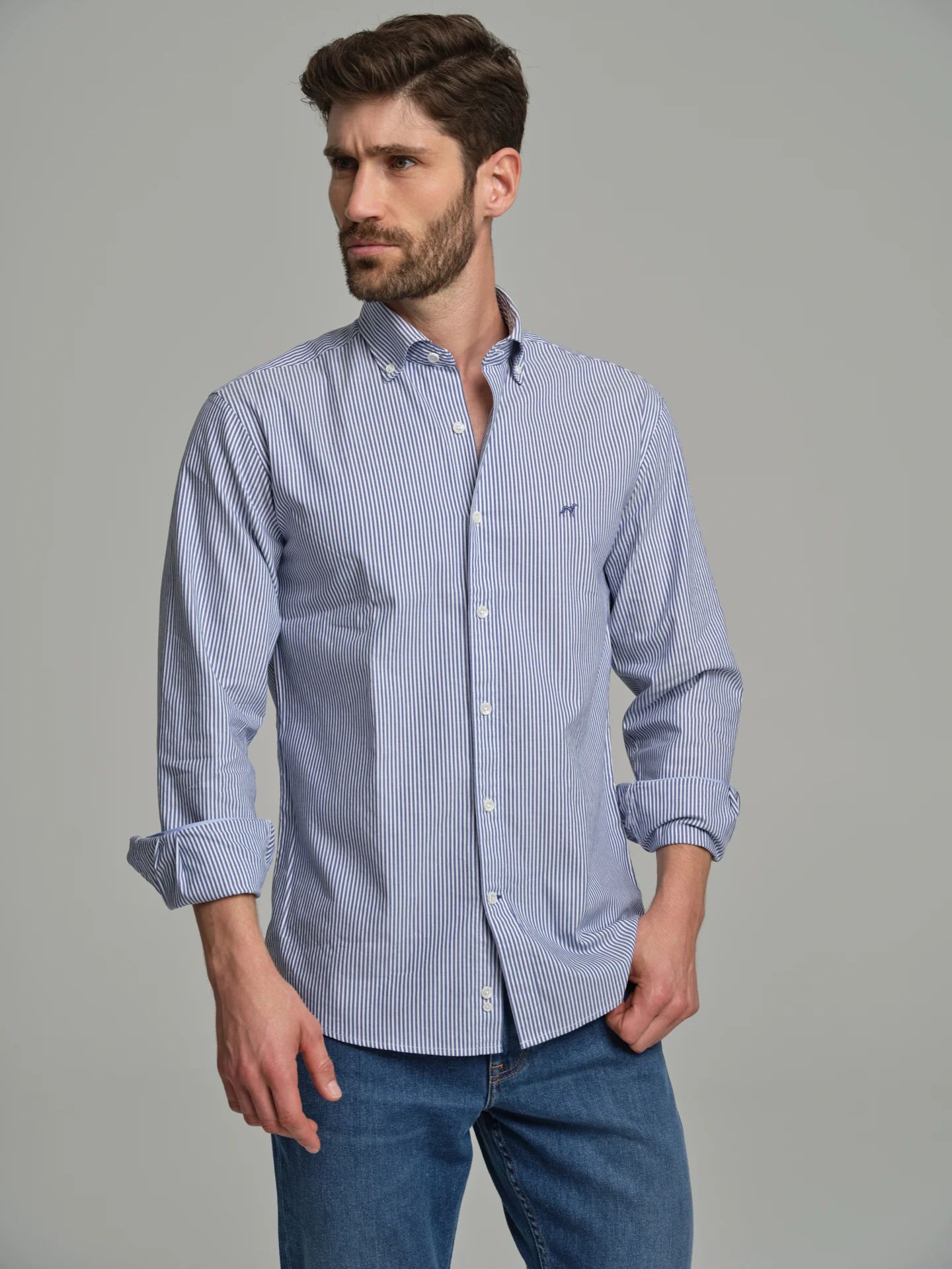 Slim fit casual striped Elton BCI Cotton shirt - Image 3