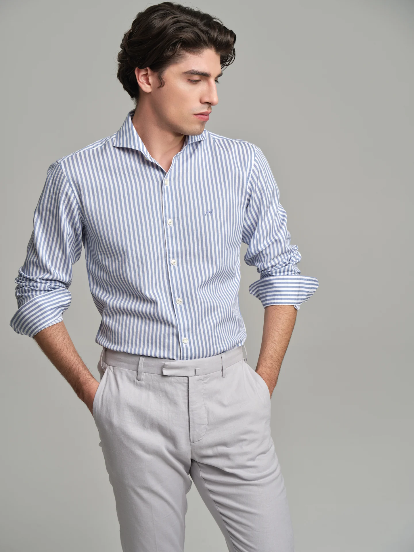 Slim fit casual striped piquet structure shirt