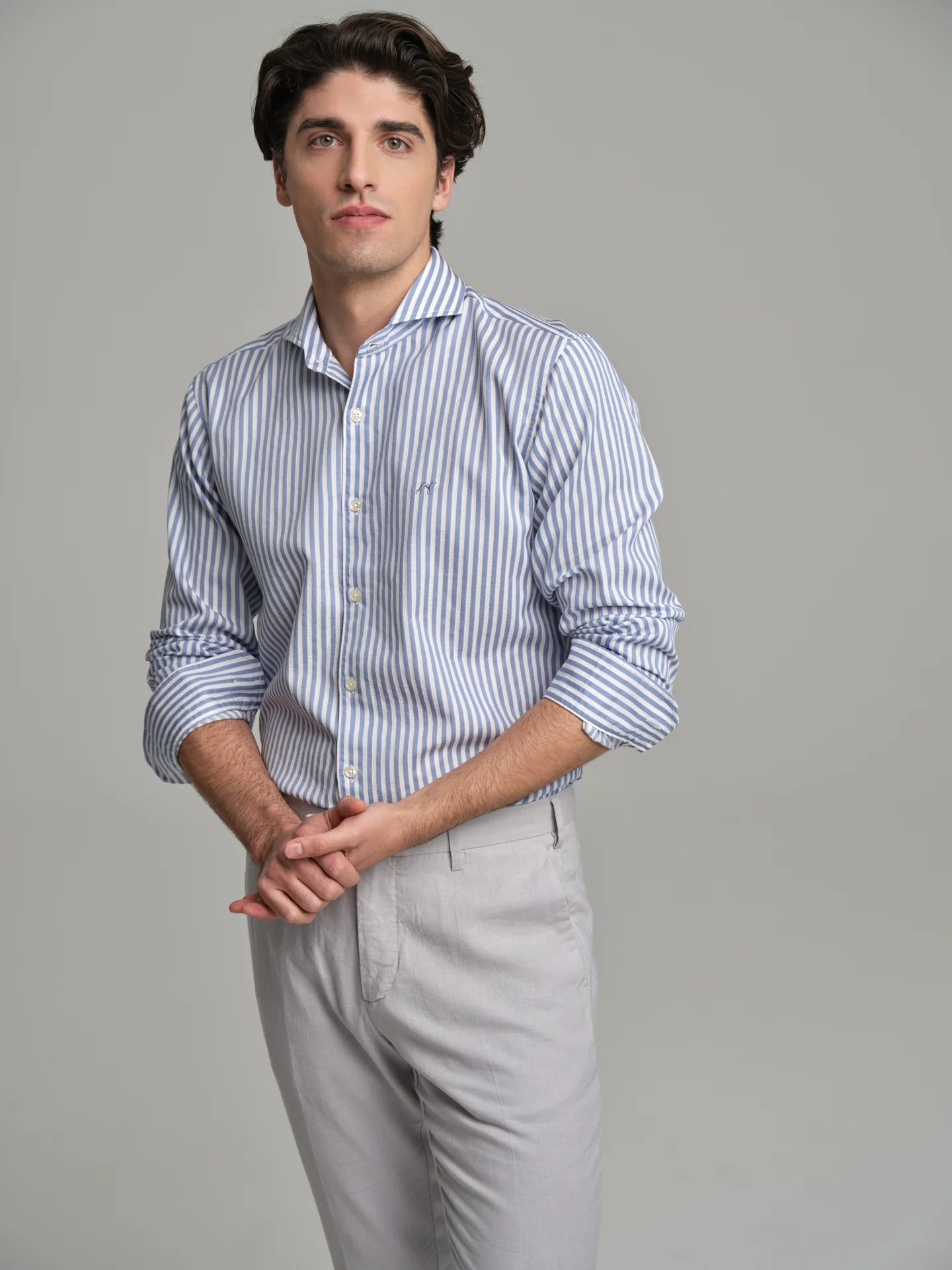 Slim fit casual striped piquet structure shirt - Image 2