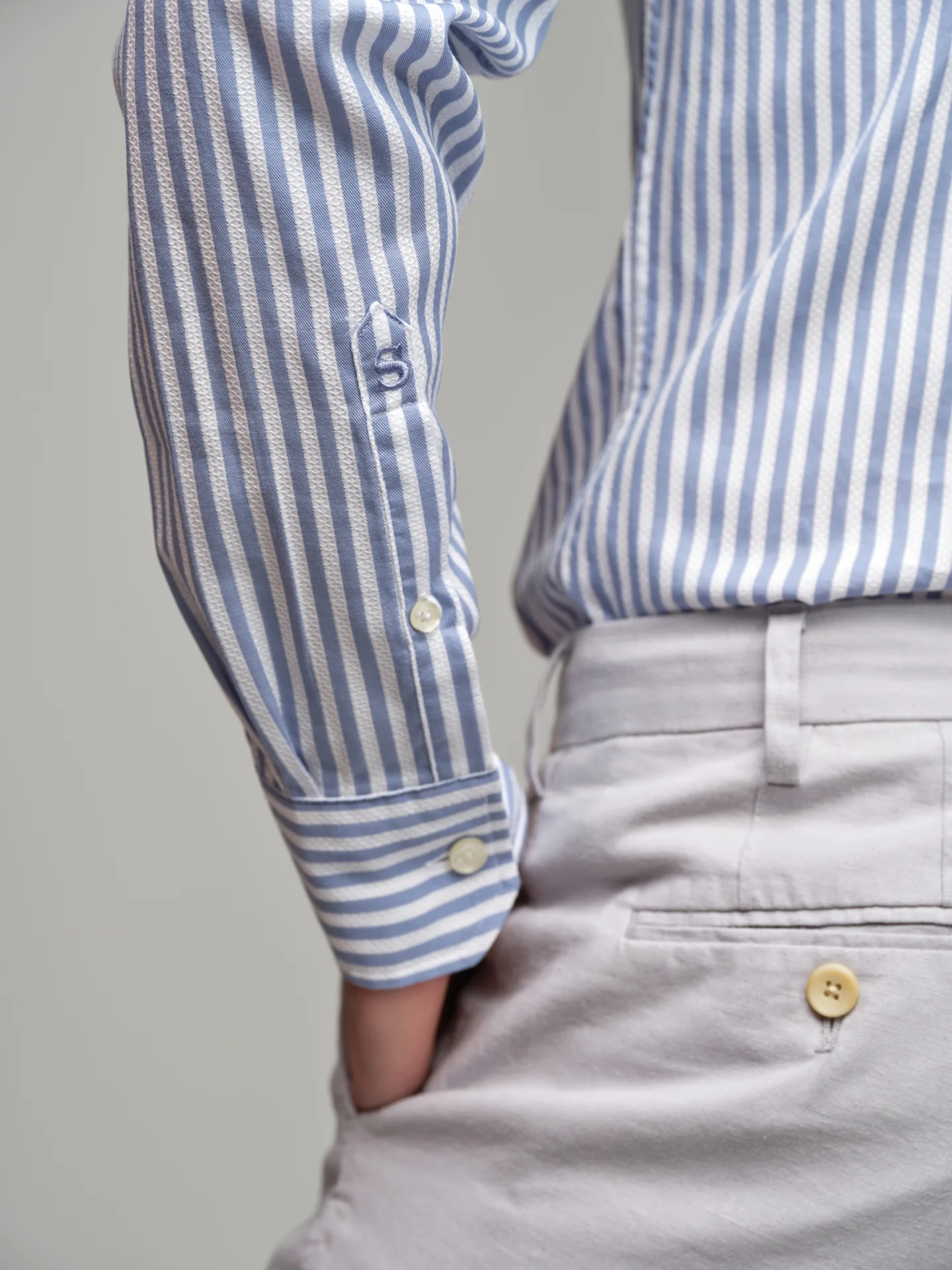Slim fit casual striped piquet structure shirt - Image 4