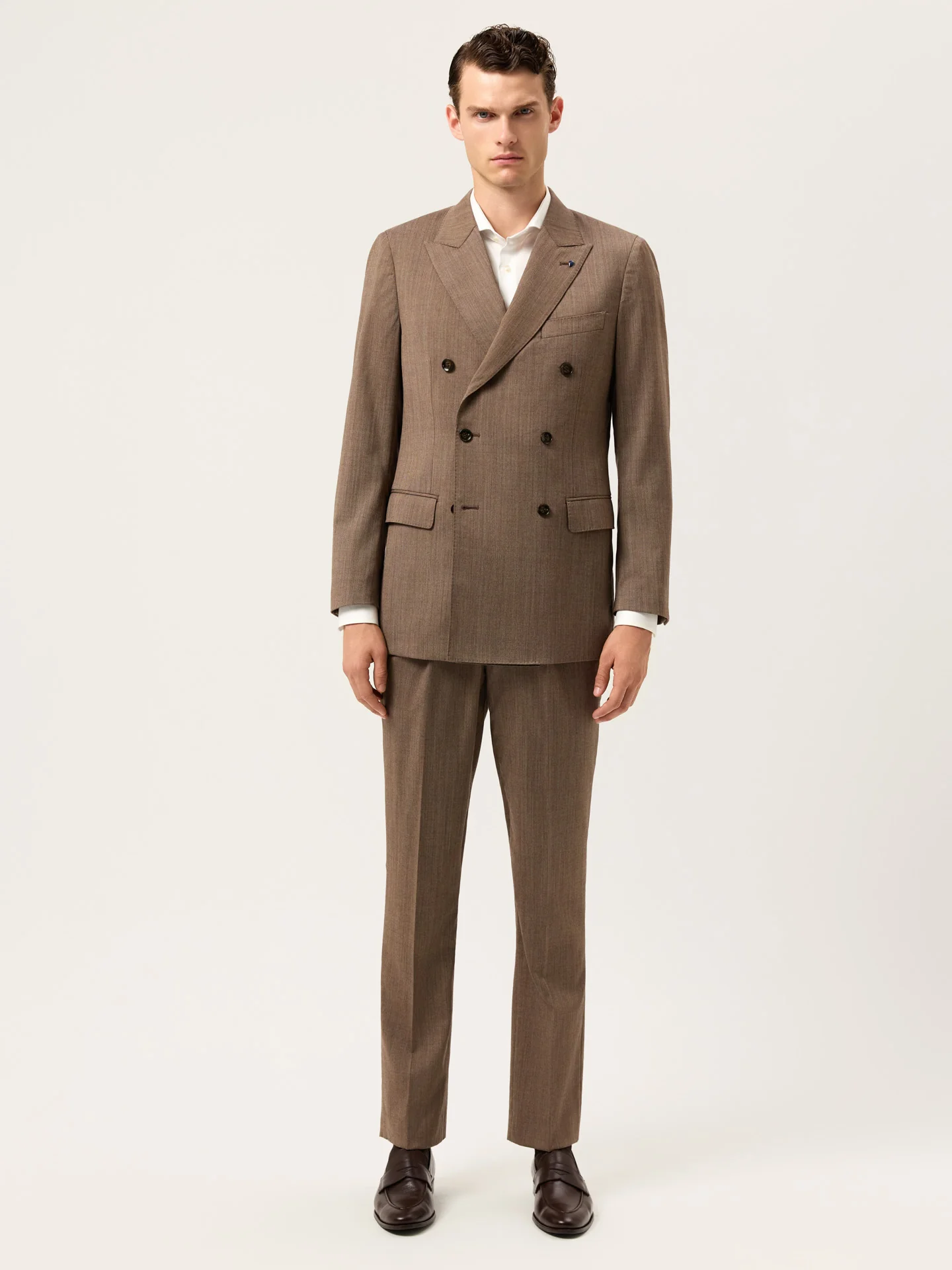 Slim Fit Double-Breasted Herringbone Travel Suit