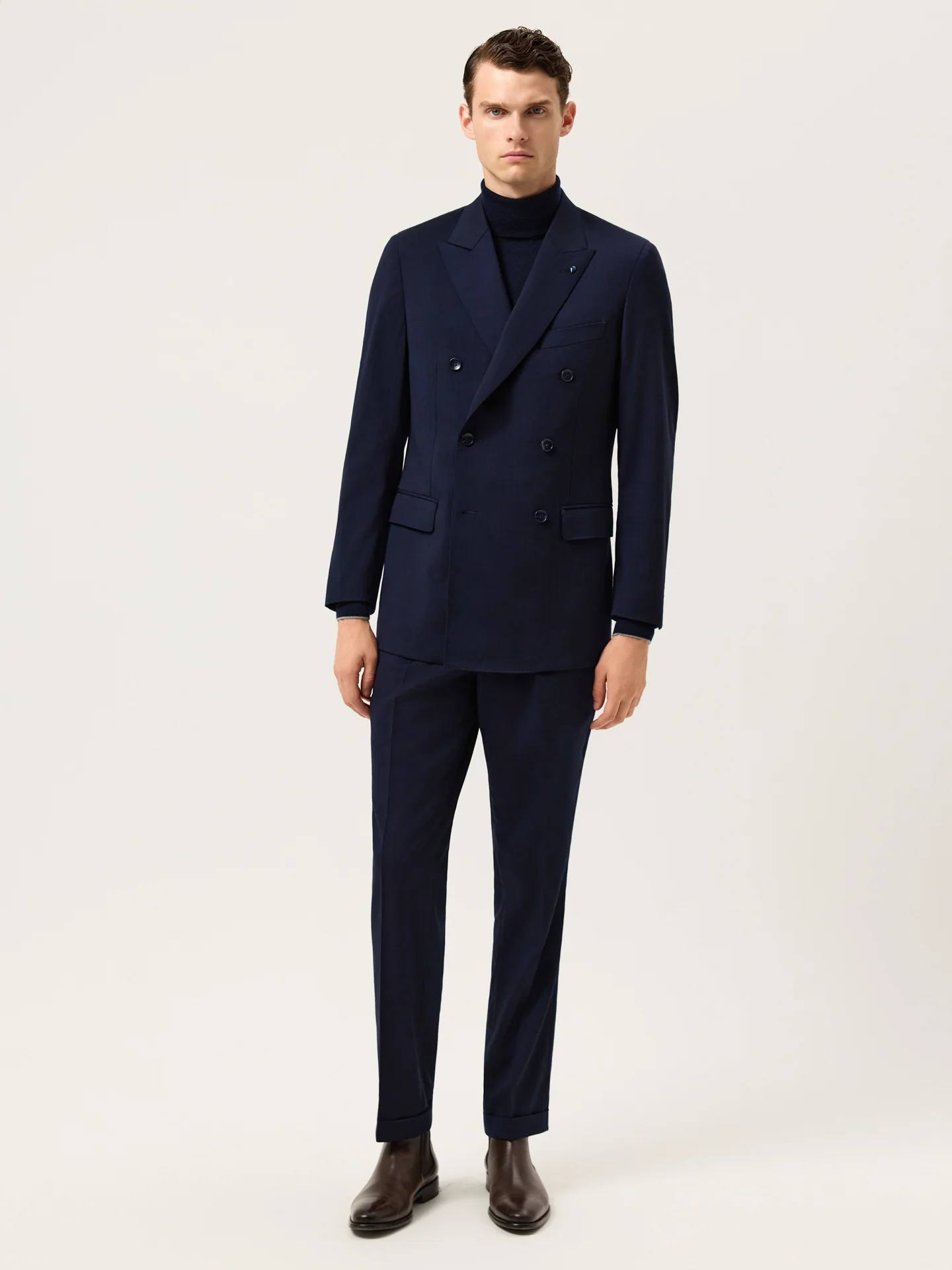 Slim Fit Double-Breasted Herringbone Travel Suit