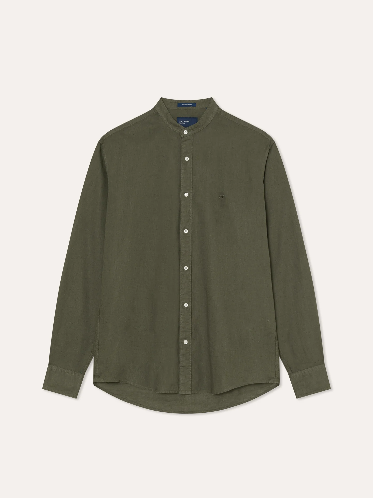 Slim Fit Garment Dye Cotton Linen Shirt with Mao Collar - Image 10