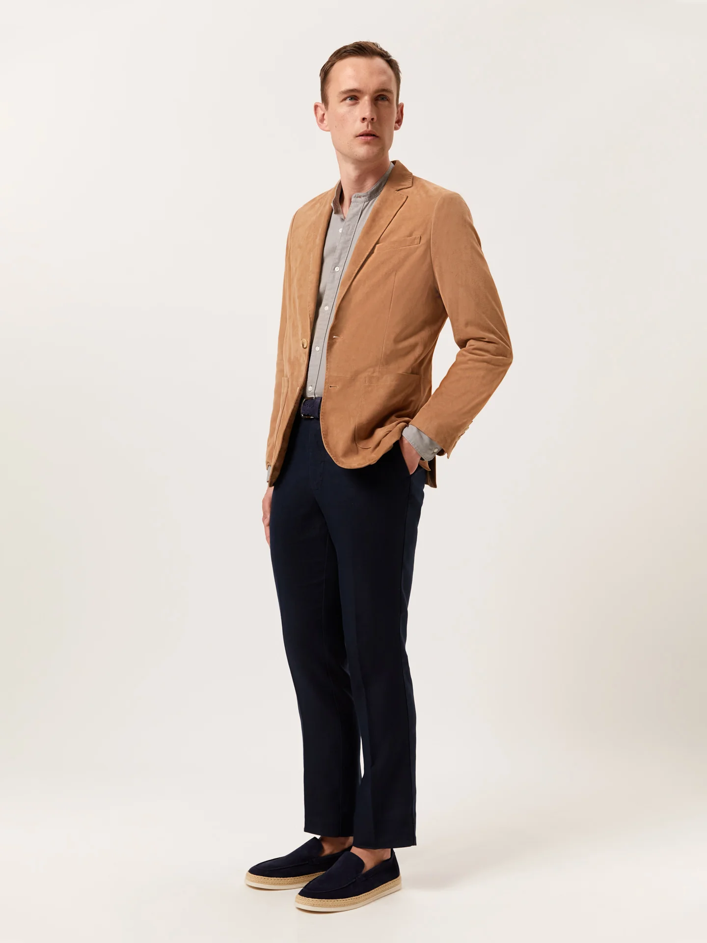 Slim Fit Garment Dye Cotton Linen Shirt with Mao Collar - Image 14
