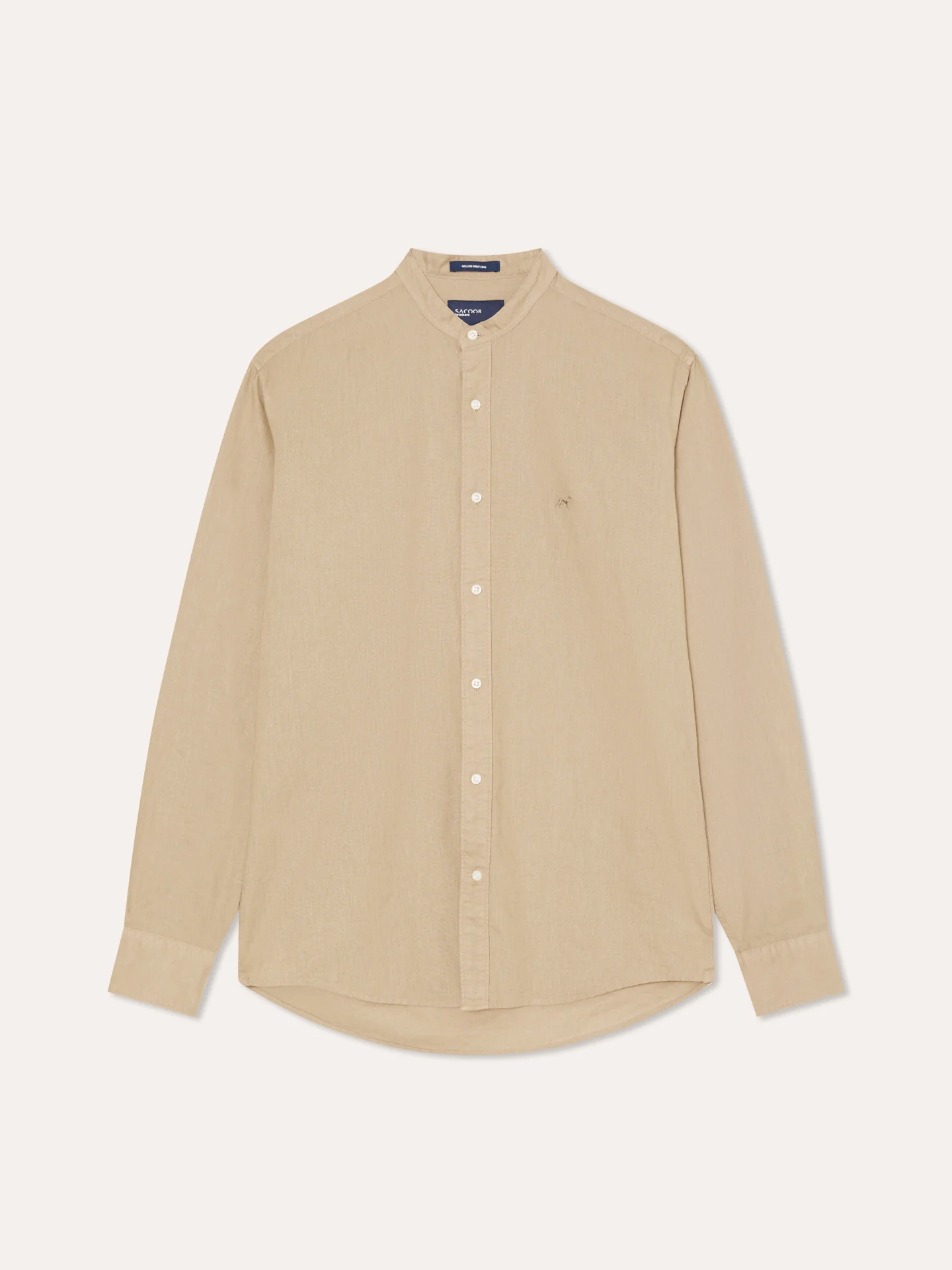 Slim Fit Garment Dye Cotton Linen Shirt with Mao Collar - Image 5