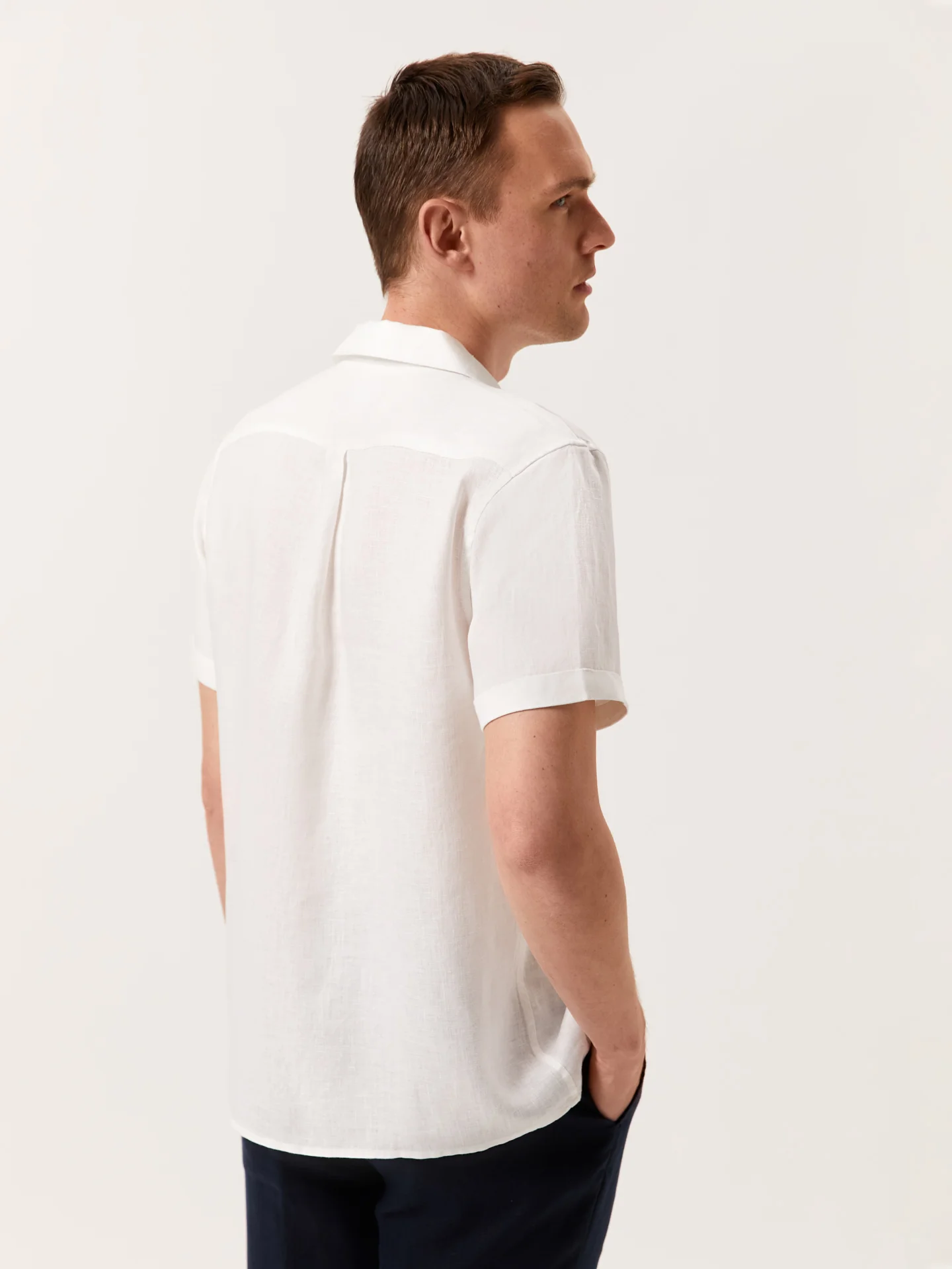 Slim Fit Garment Dye Cotton Linen Shirt with Mao Collar - Image 4