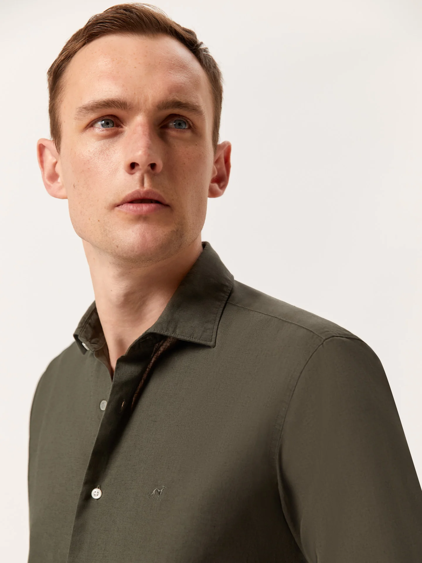 Slim Fit Garment Dye Cotton Linen Shirt with Open Collar - Image 10