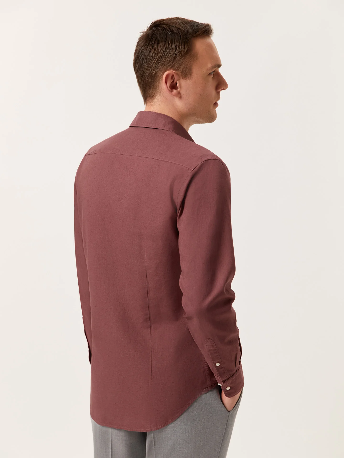 Slim Fit Garment Dye Cotton Linen Shirt with Open Collar - Image 16