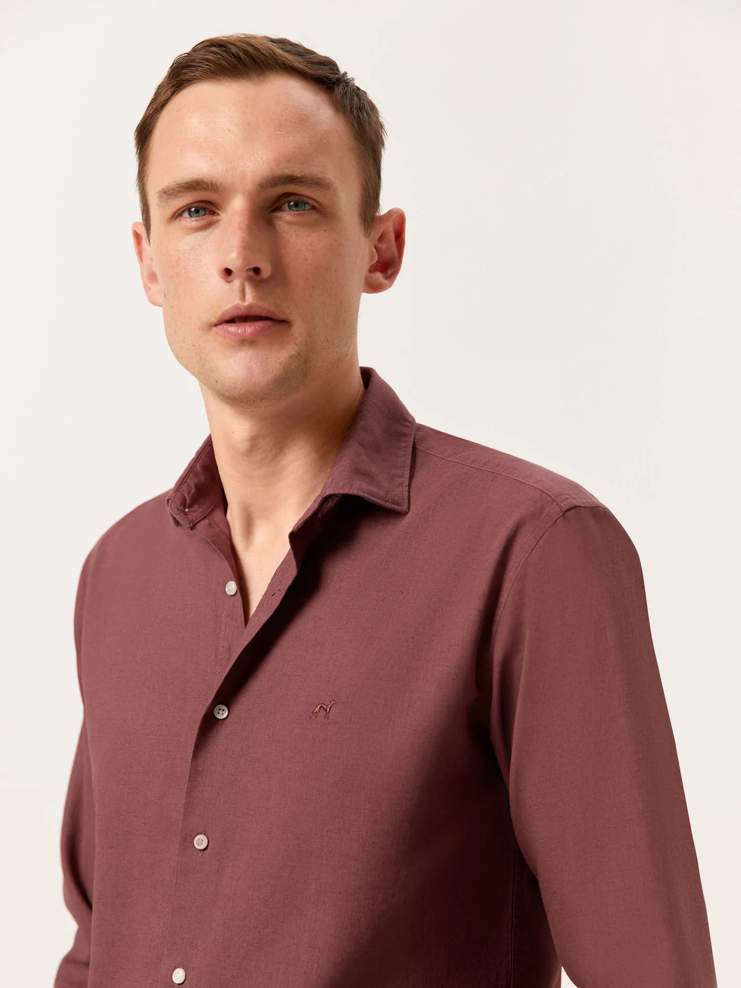 Slim Fit Garment Dye Cotton Linen Shirt with Open Collar - Image 17
